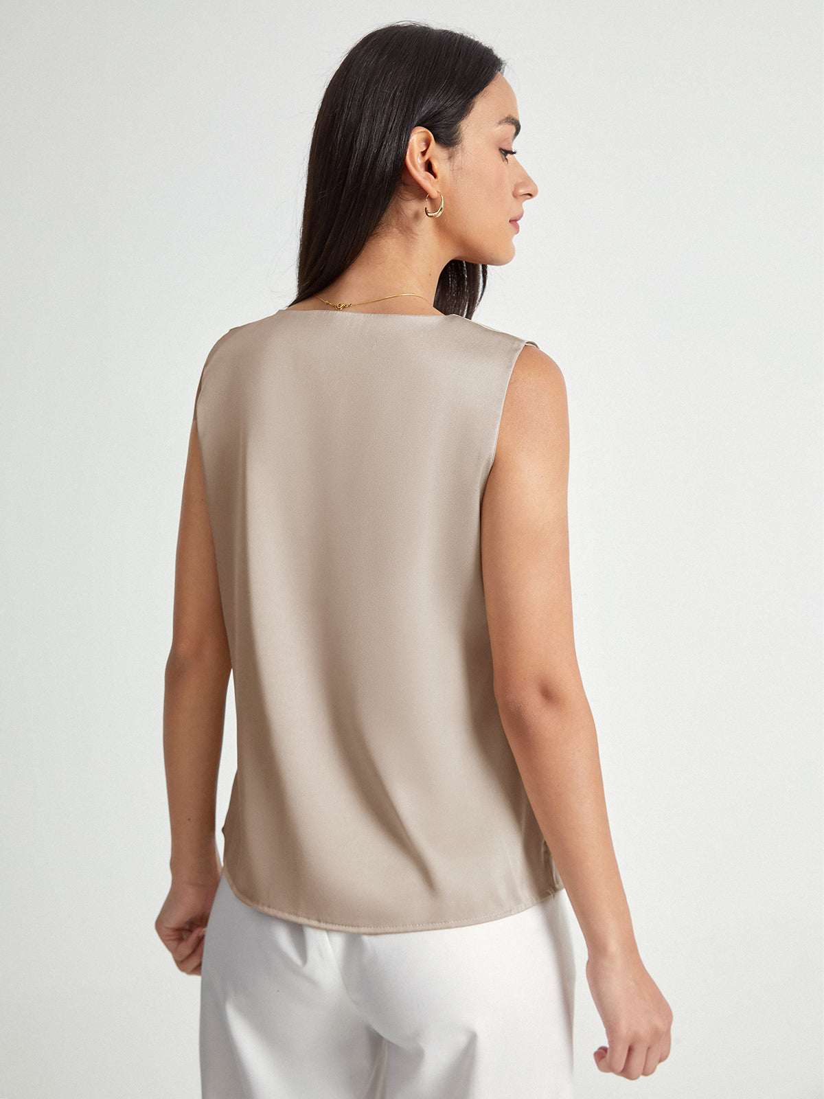 Thecomense - Sleeveless V-Neck Satin Tank Shirt