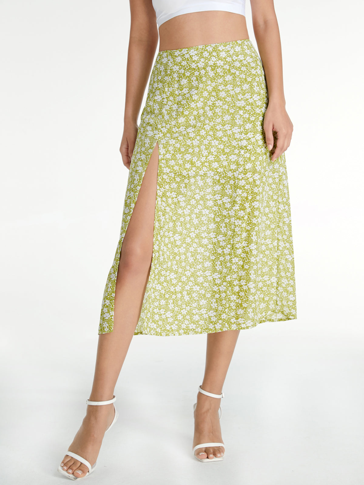 Thecomense - High Waisted Floral A Line Midi Skirt