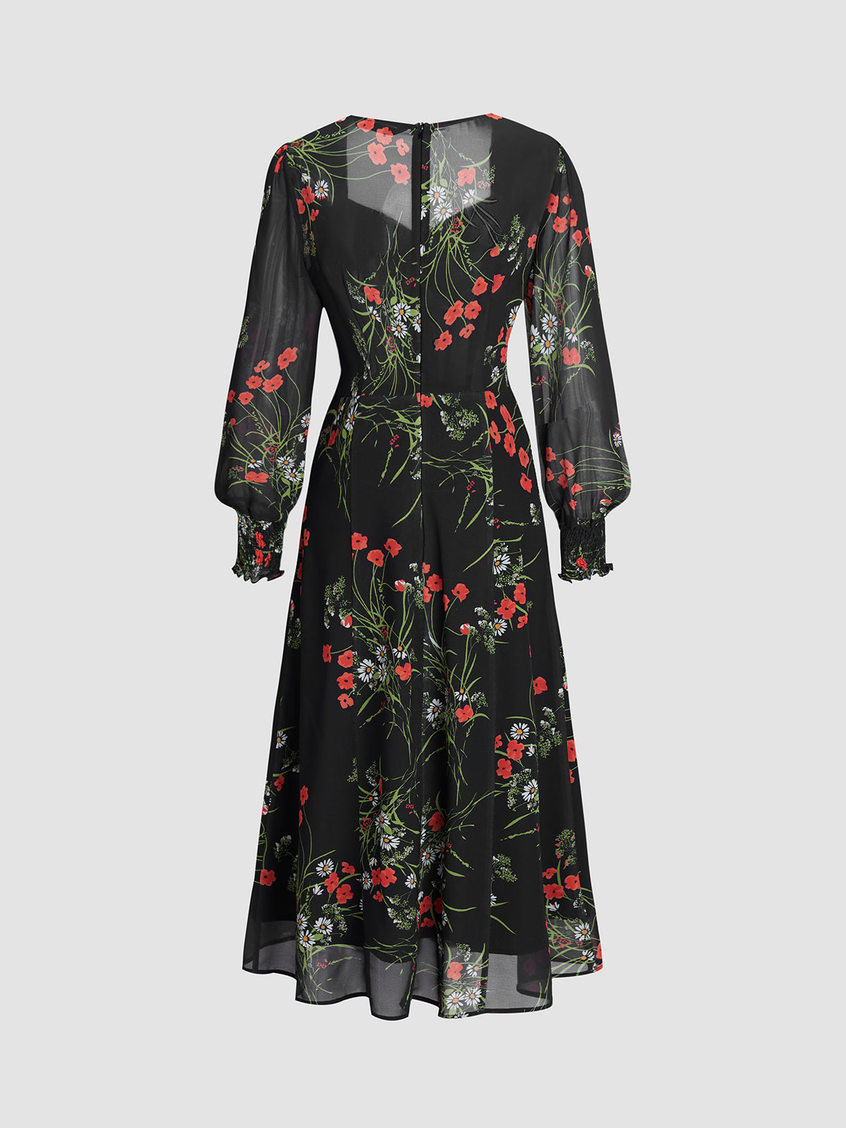 Thecomense - Floretro Long Sleeve Midi Dress