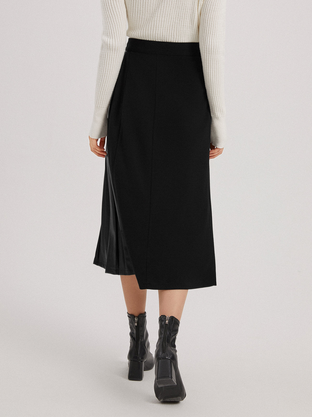 Thecomense - Faux Leather Slit Skirt