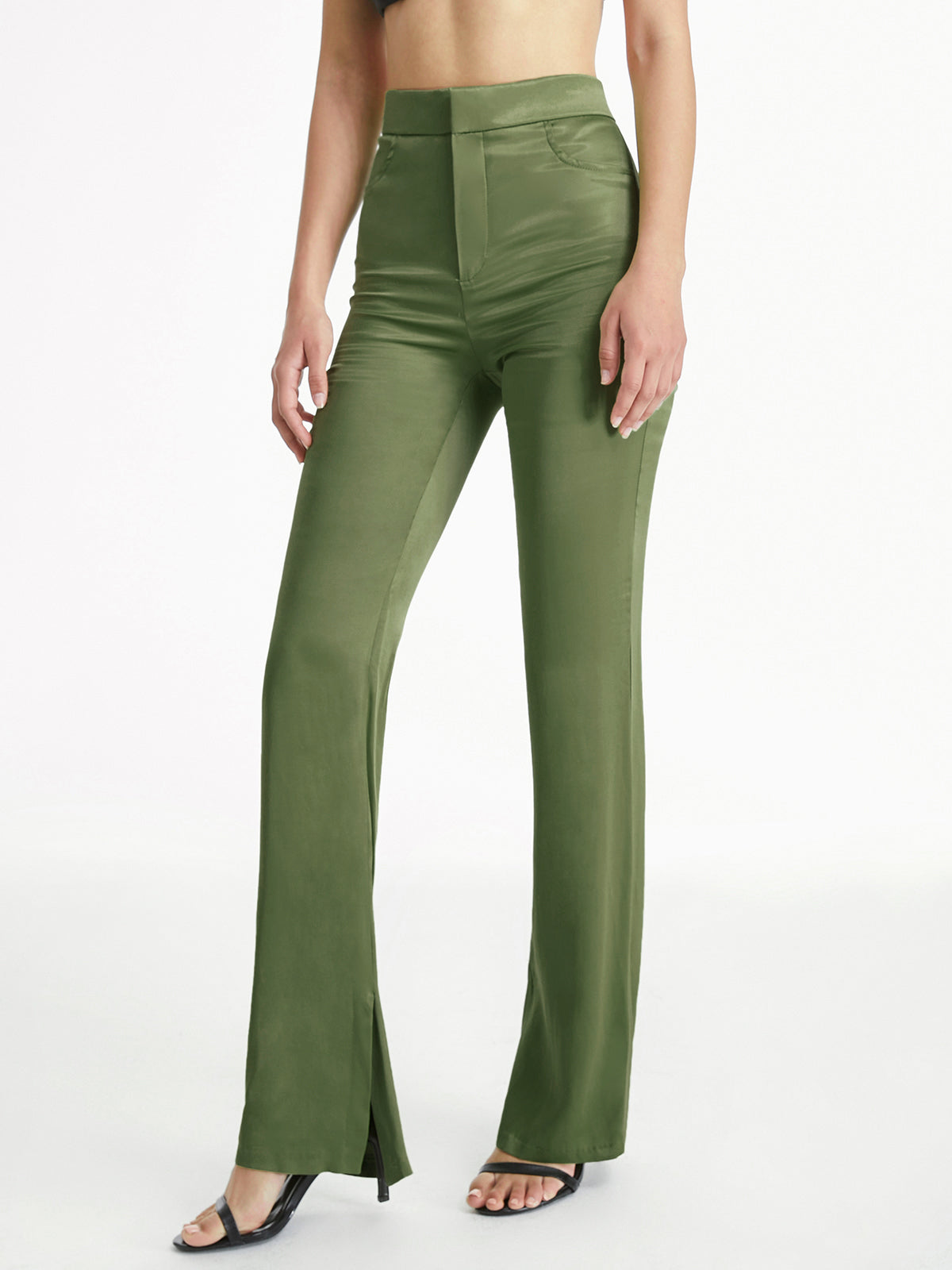 Thecomense - High Waisted Skinny Stretch Flare Slit Leg Pants
