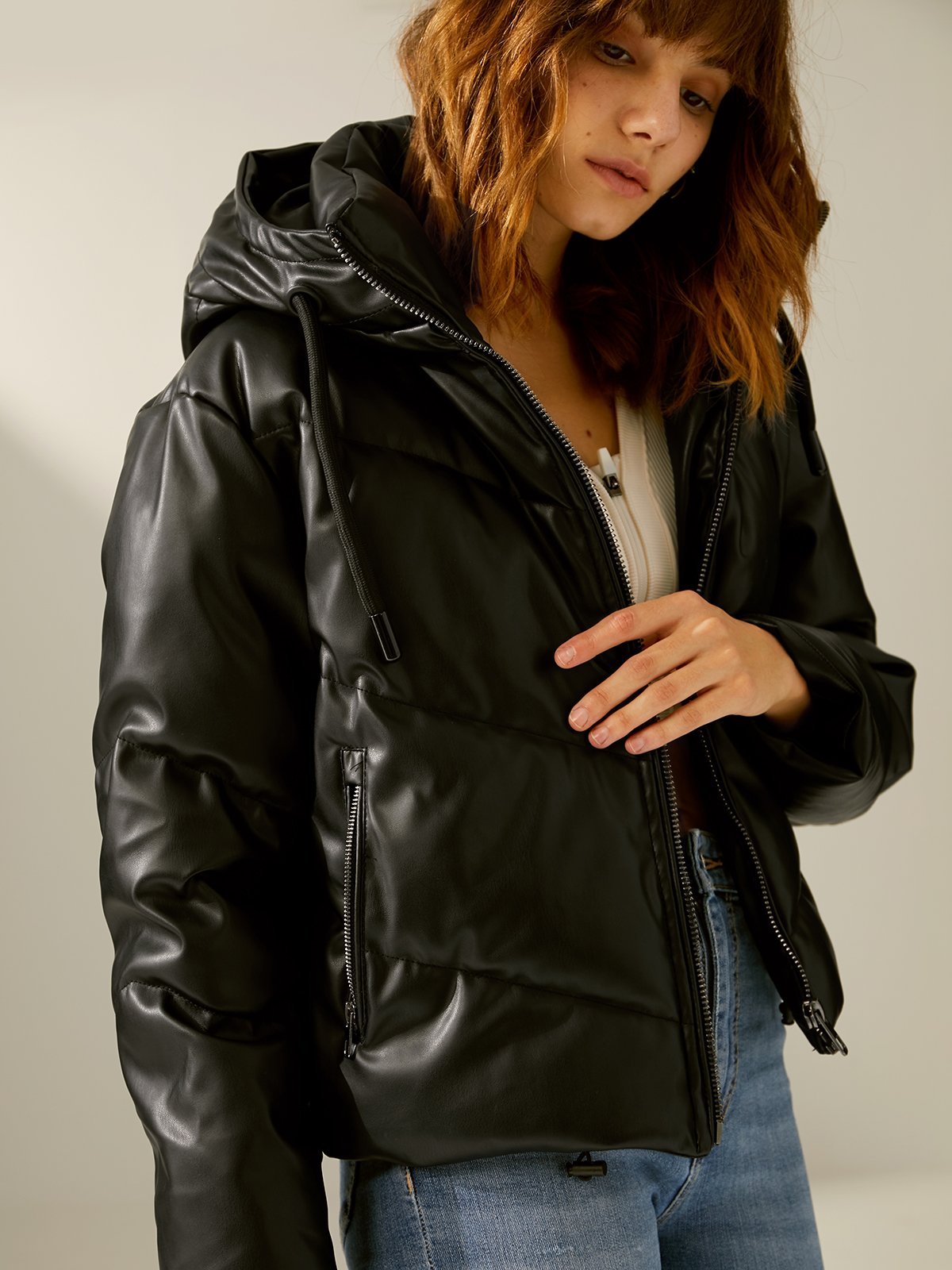 Thecomense - Cropped Puffer Jacket with Hood