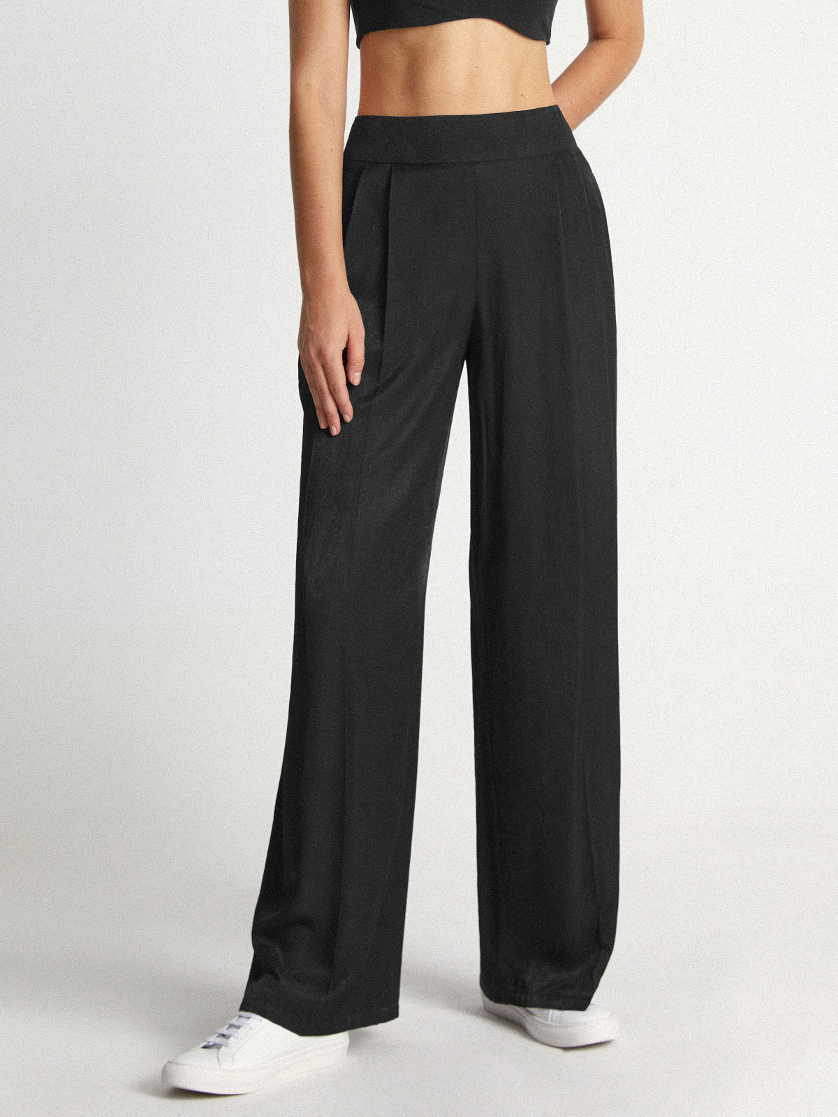 Thecomense - High Waisted Sleek Pleat Wide Leg Trousers