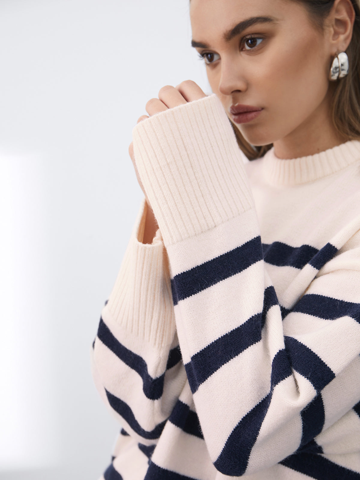 Thecomense - Drop Shoulder Striped Sweater