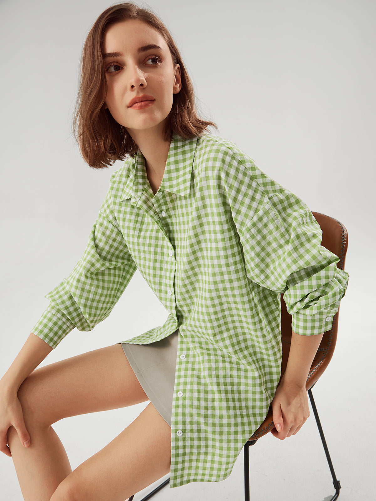 Thecomense - Oversized Gingham Collared Shirt
