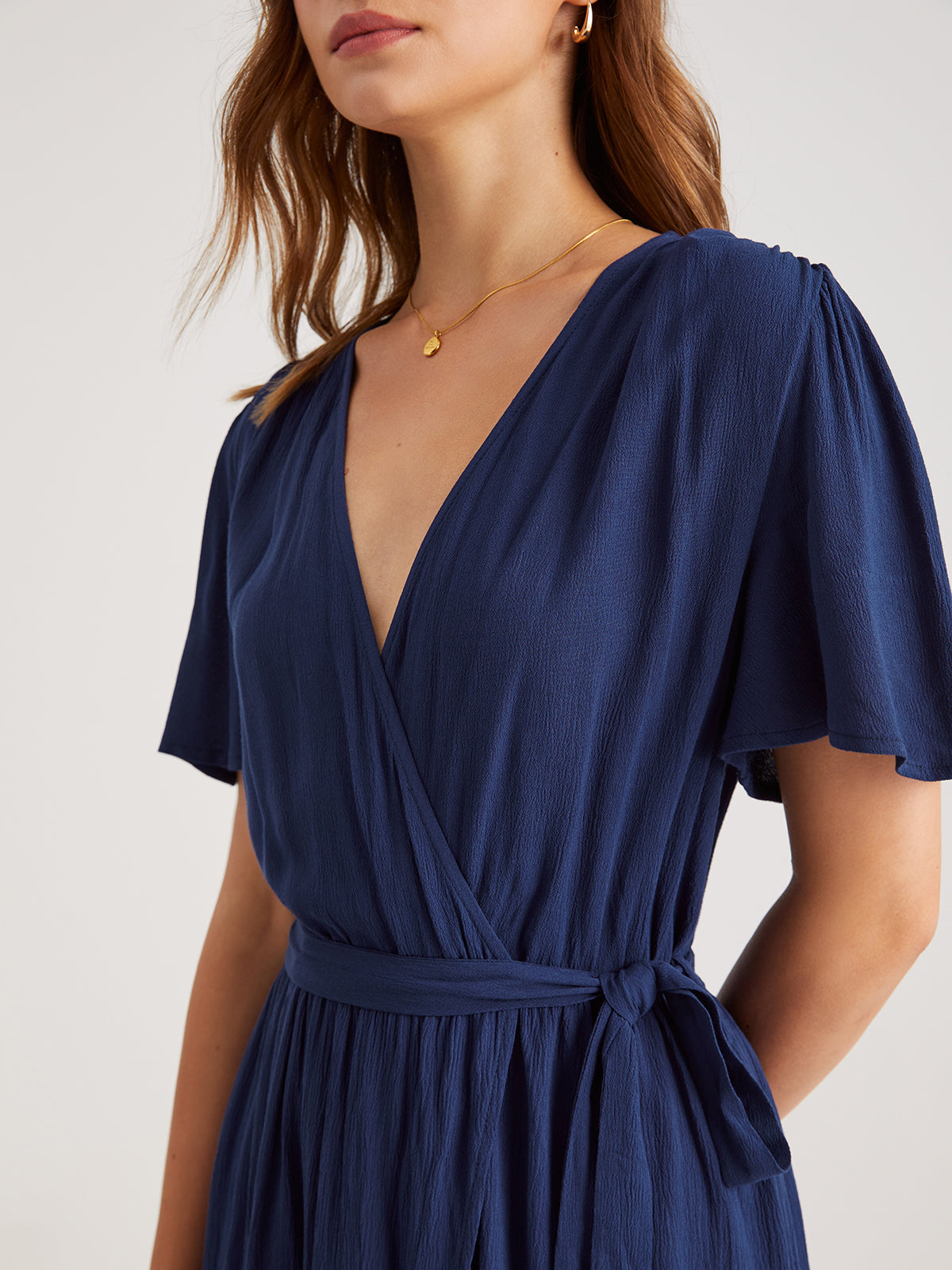 Thecomense - V-Neck Wrap Side Tie Midi Dress