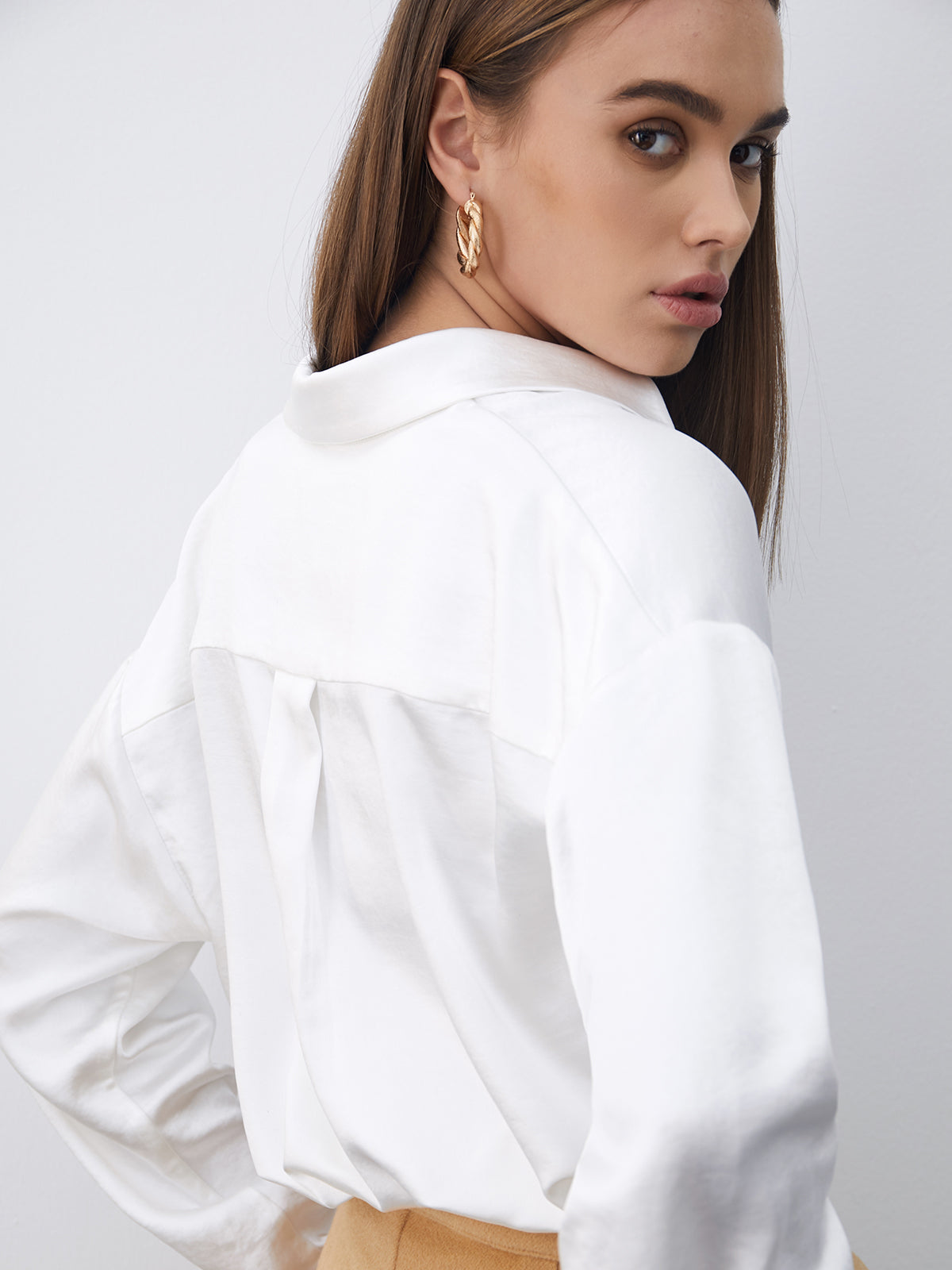 Thecomense - Casual Silk Oversized Collared Shirt