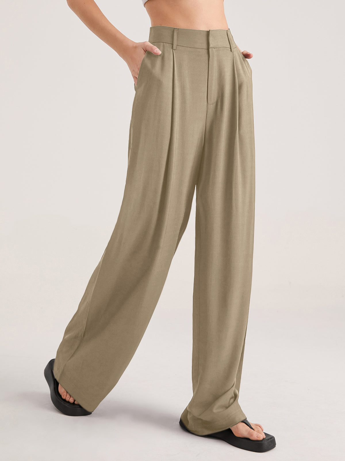 Thecomense - Oversized High Waisted Pleat Front Trousers