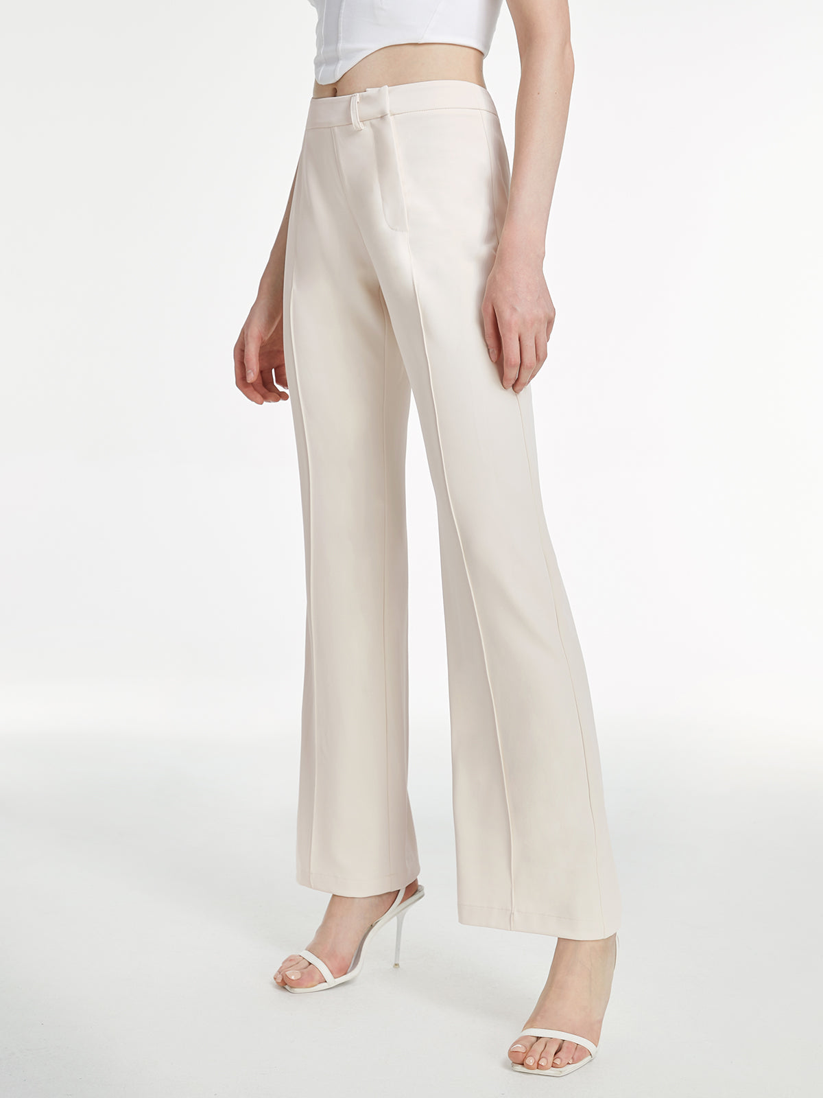 Thecomense - High Waisted Straight Leg Plain Trousers