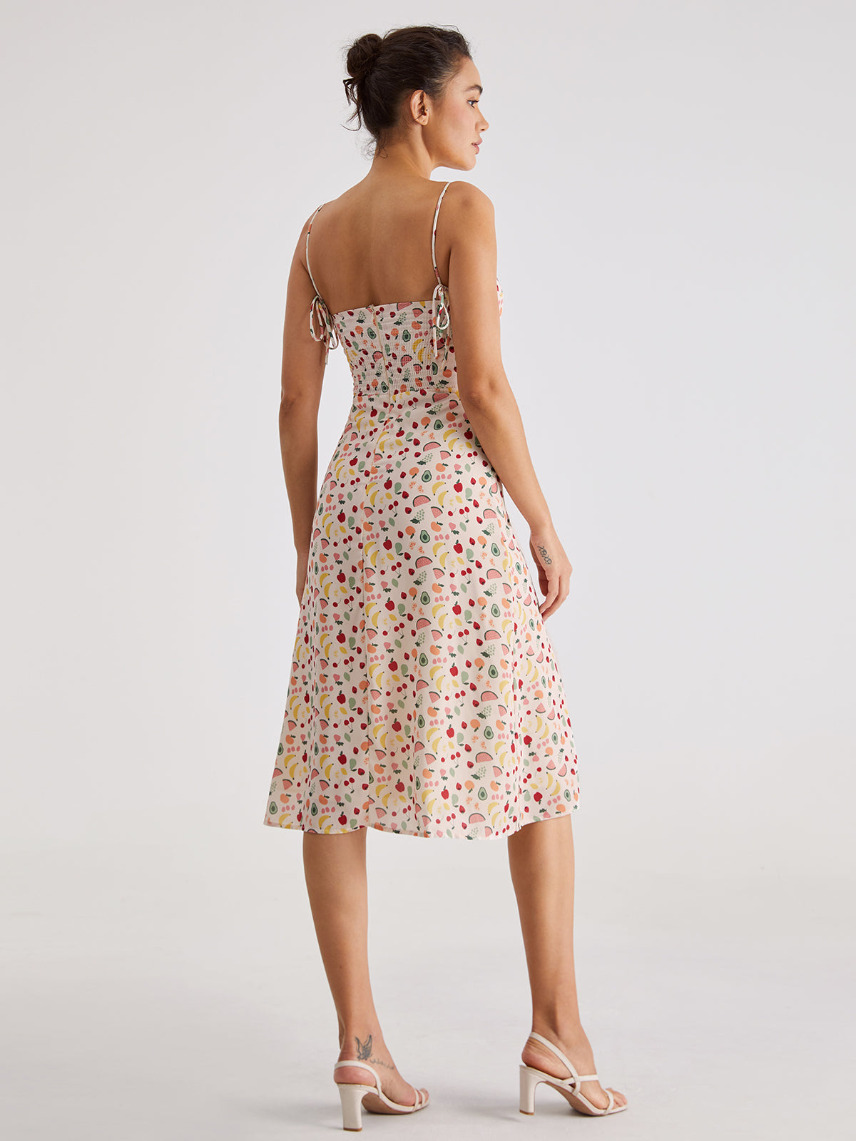 Thecomense - Sweetheart Fruit Pattern Midi Slit Strap Dress