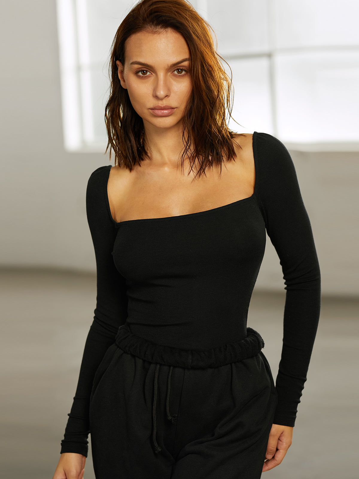 Thecomense - Square Neck Long Sleeve Top