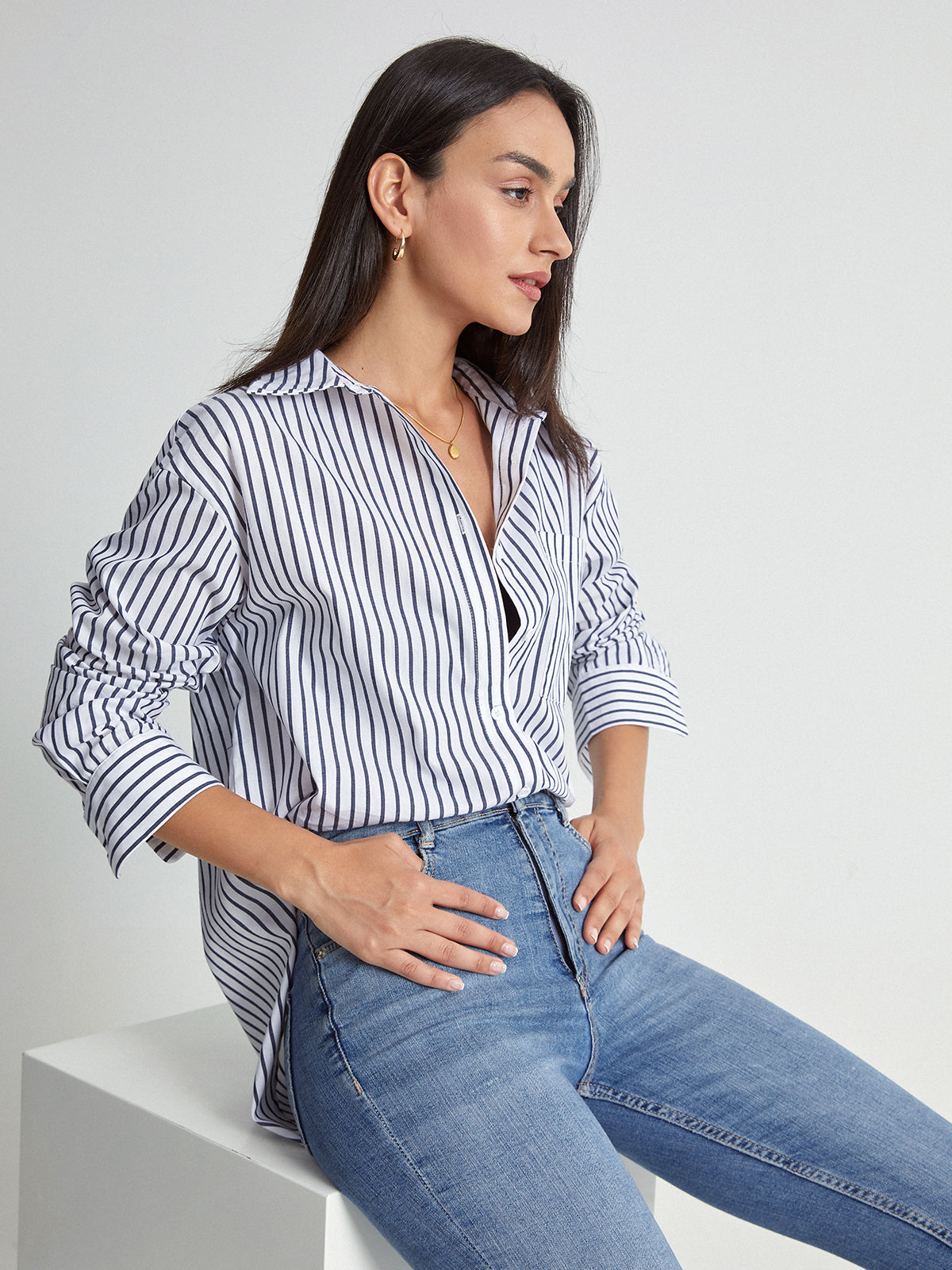 Thecomense - Striped Riviera Long Button Up Shirt