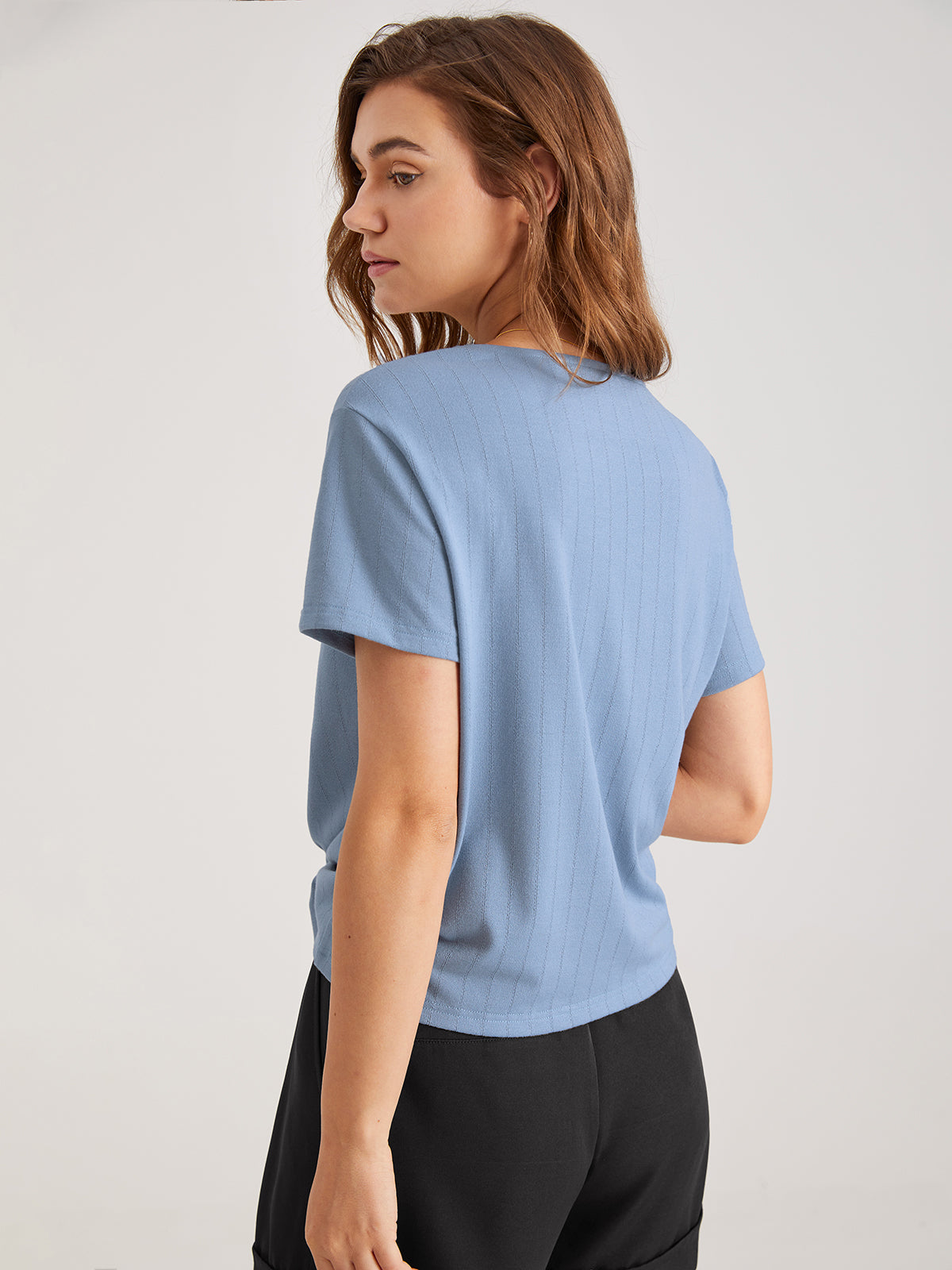 Thecomense - V-Neck Tie Front Button Top