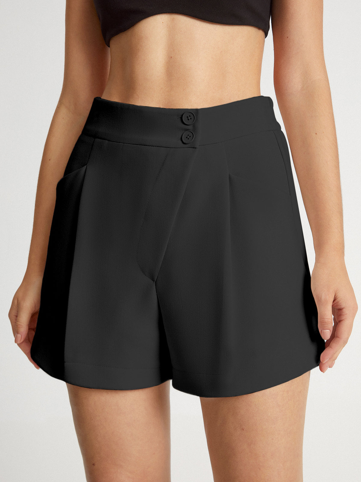 Thecomense - High Waisted Asymmetrical Pleat Front Trouser Shorts