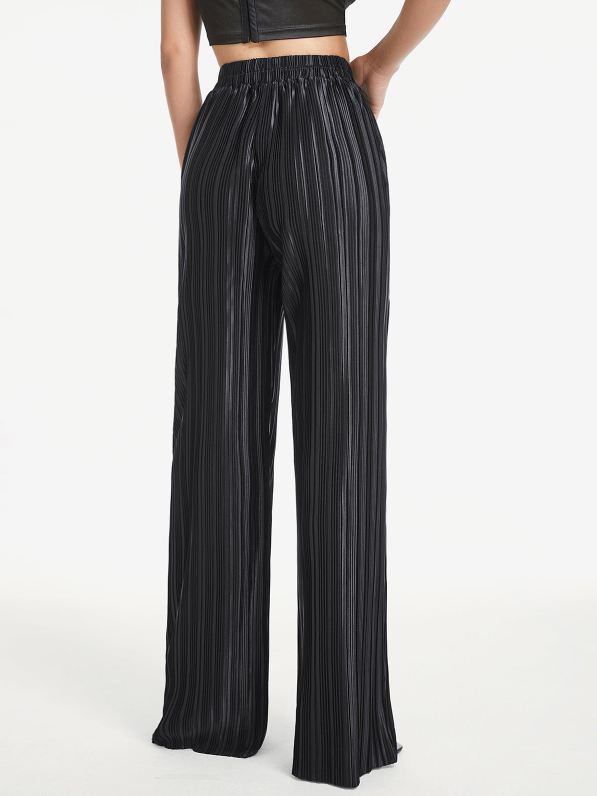 Thecomense - High Waisted Shimmer Pleated Palazzo Pants