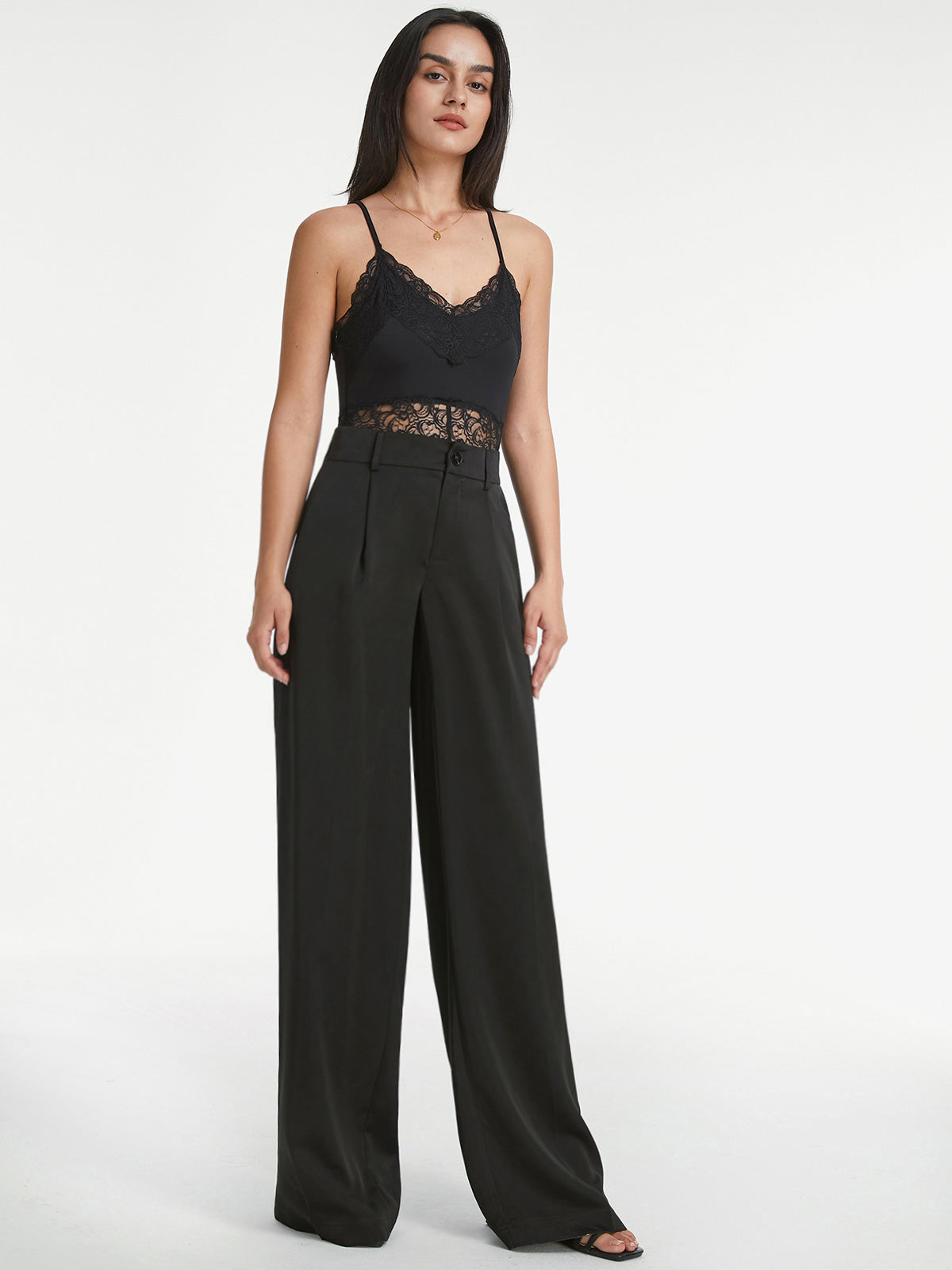 Thecomense - Gingham High Waisted Pleat Front Wide Leg Trousers