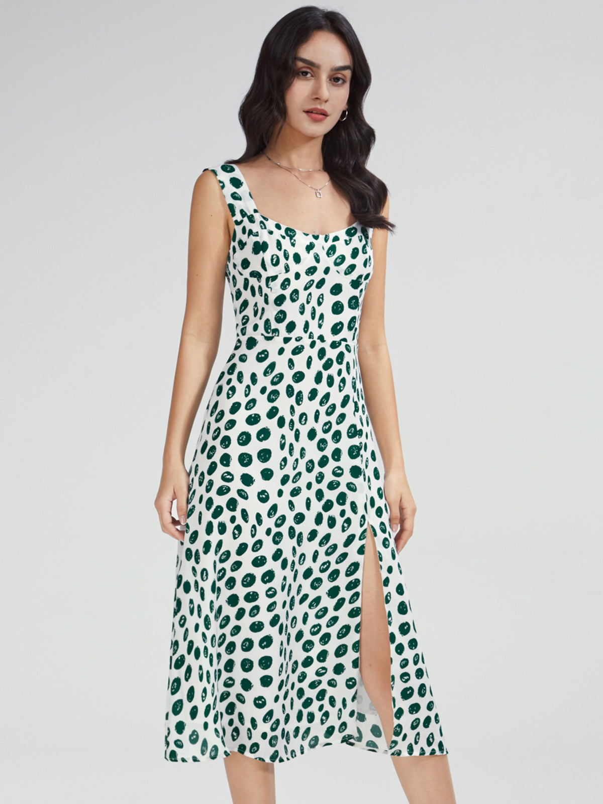 Thecomense - Square Neck Printed Dress with Side Slit