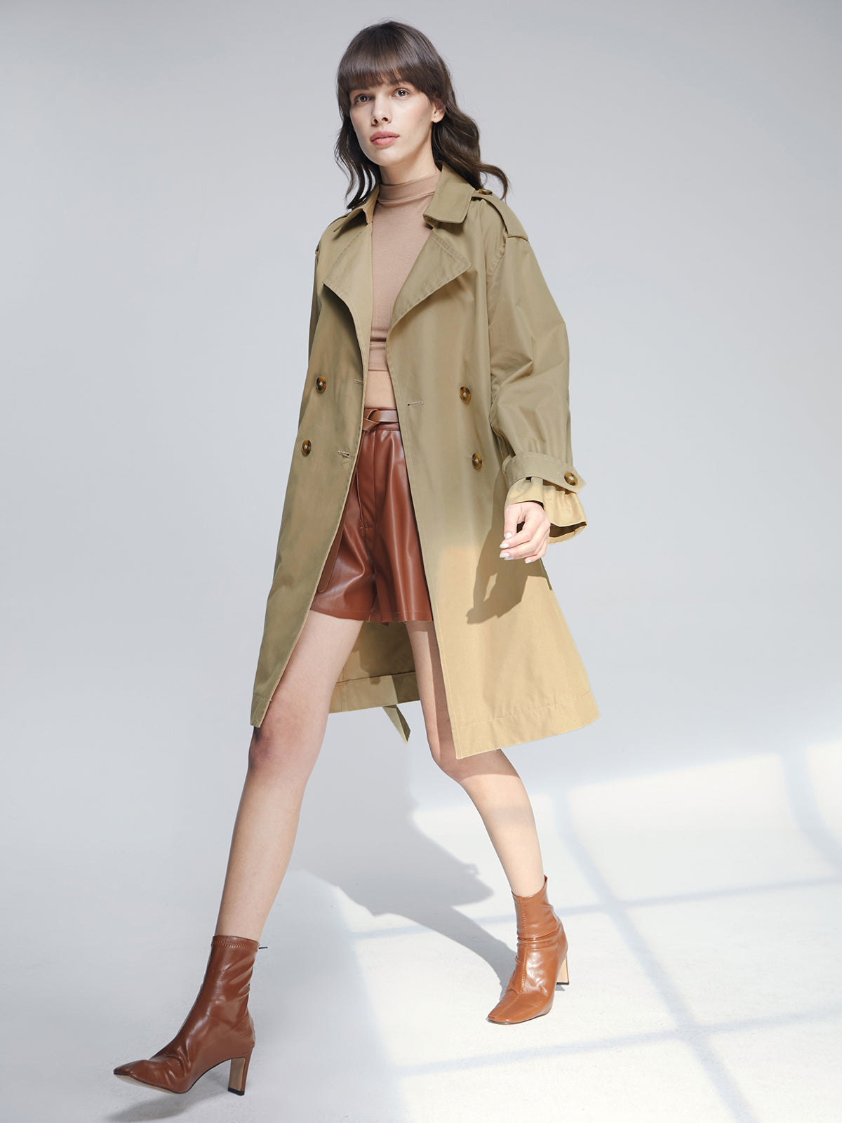 Thecomense - Mid Length Double Breasted Lightweight Trench Coat