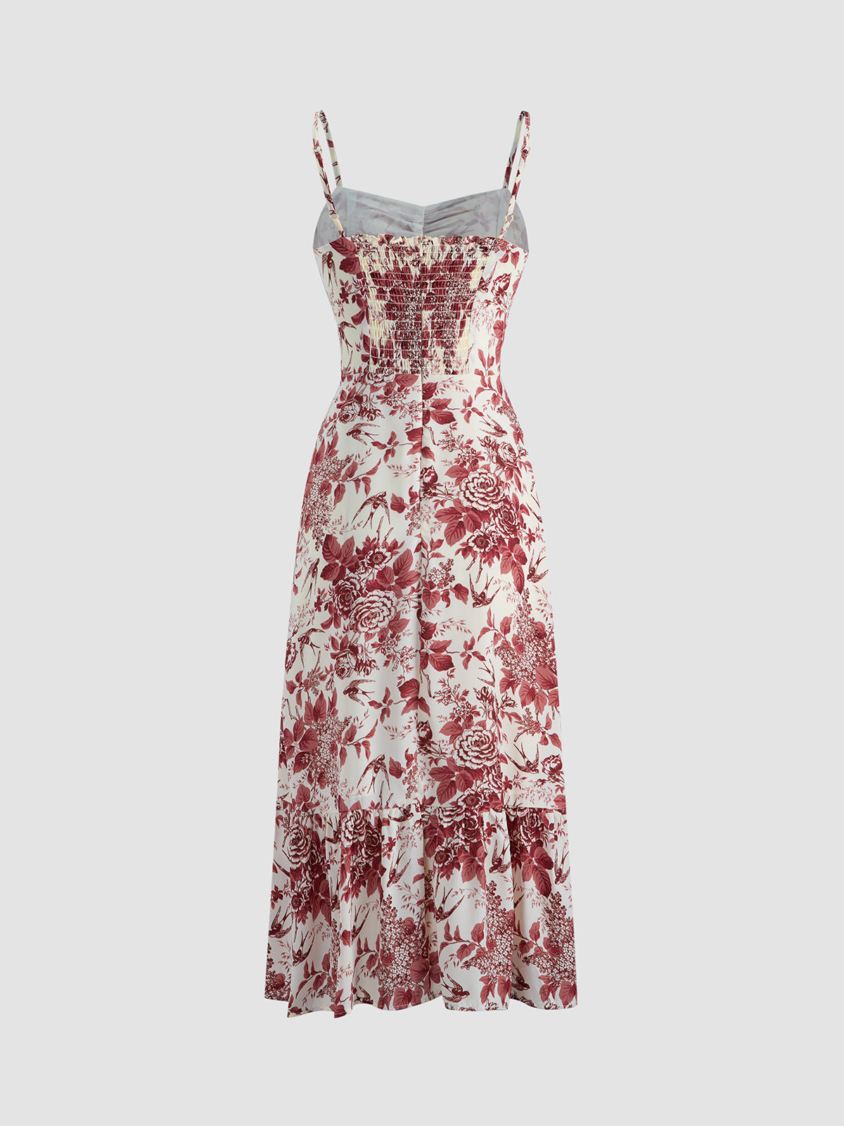 Thecomense - Rosy Bush Floral Strap Midi Dress