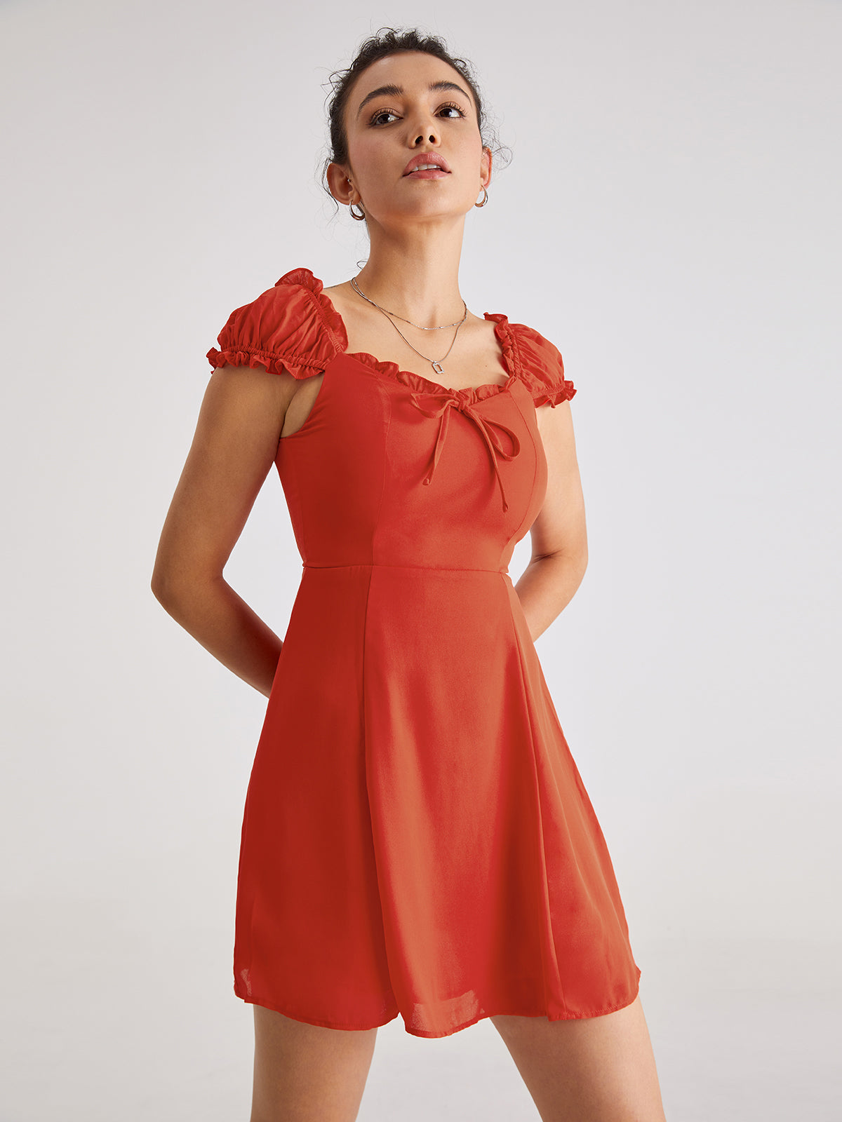 Thecomense - Shoulder Cap Ruffle Mini A Line Summer Dress