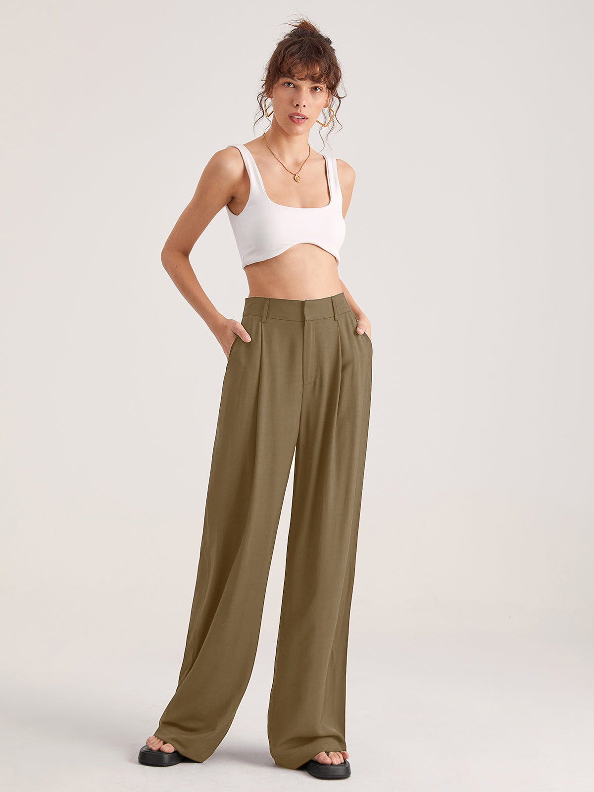 Thecomense - Oversized High Waisted Pleat Front Trousers