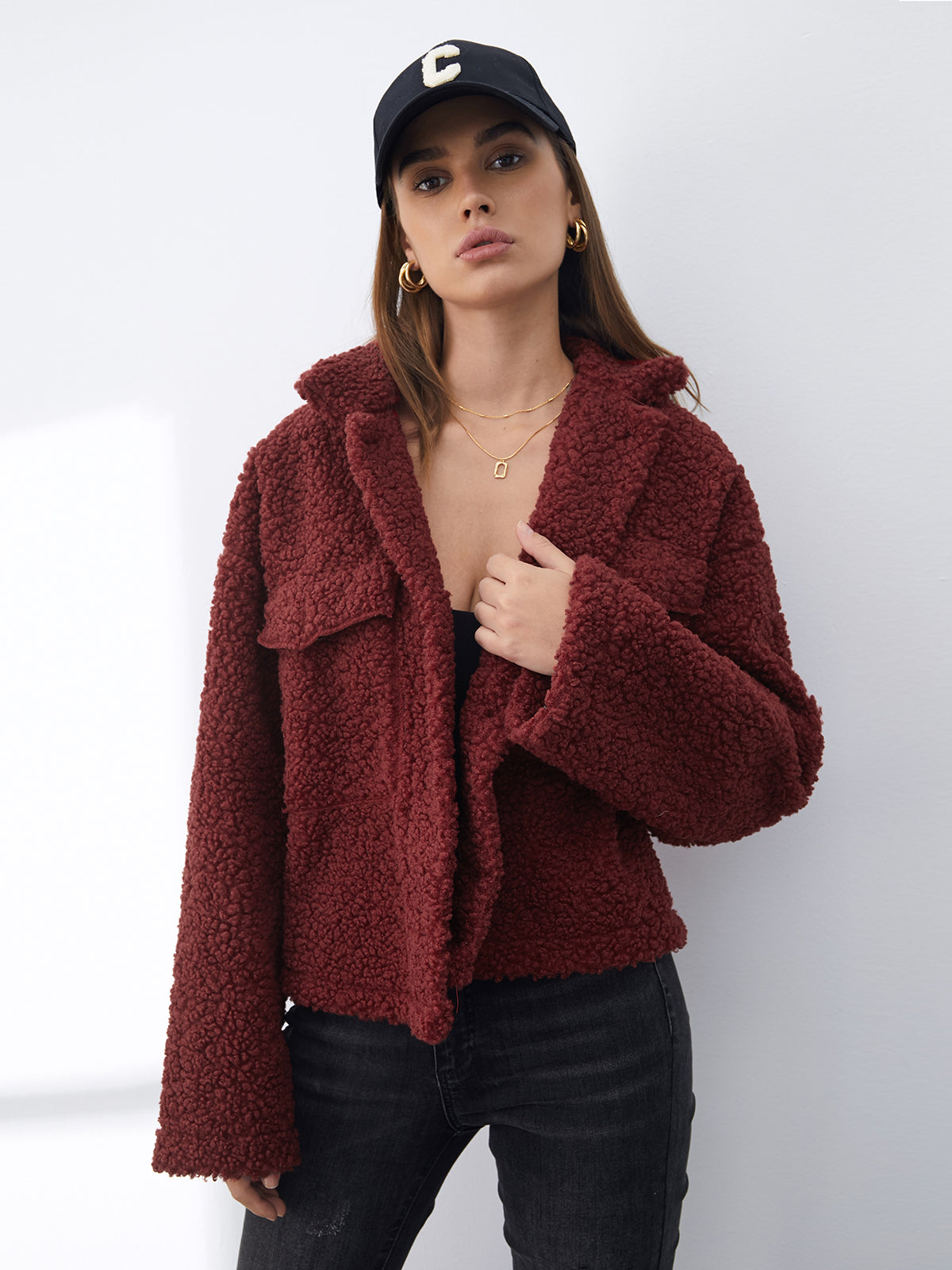 Thecomense - Button Front Teddy Sherpa Jacket