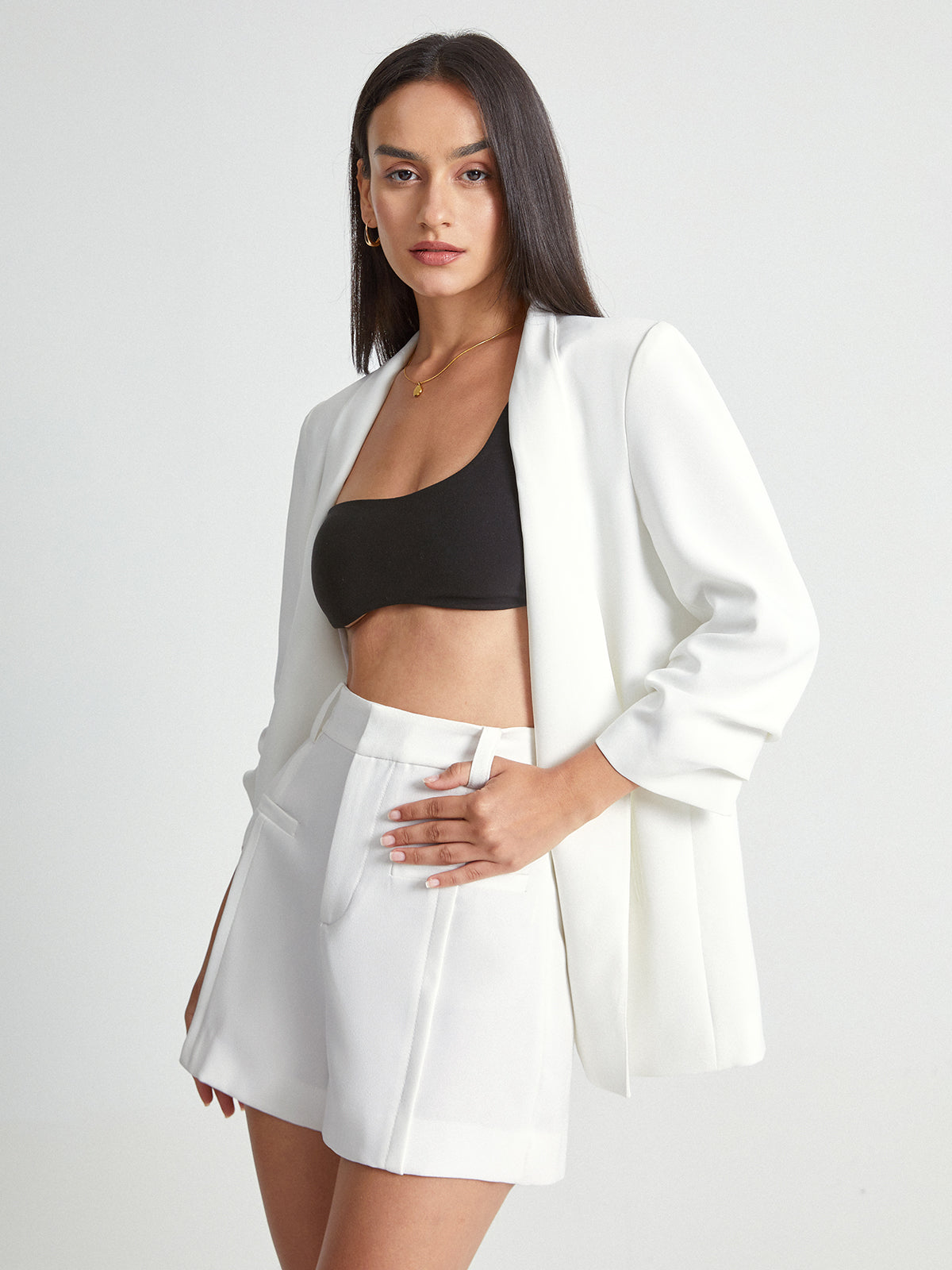 Thecomense - High Waisted Coin Pocket Mid Thigh Trouser Shorts
