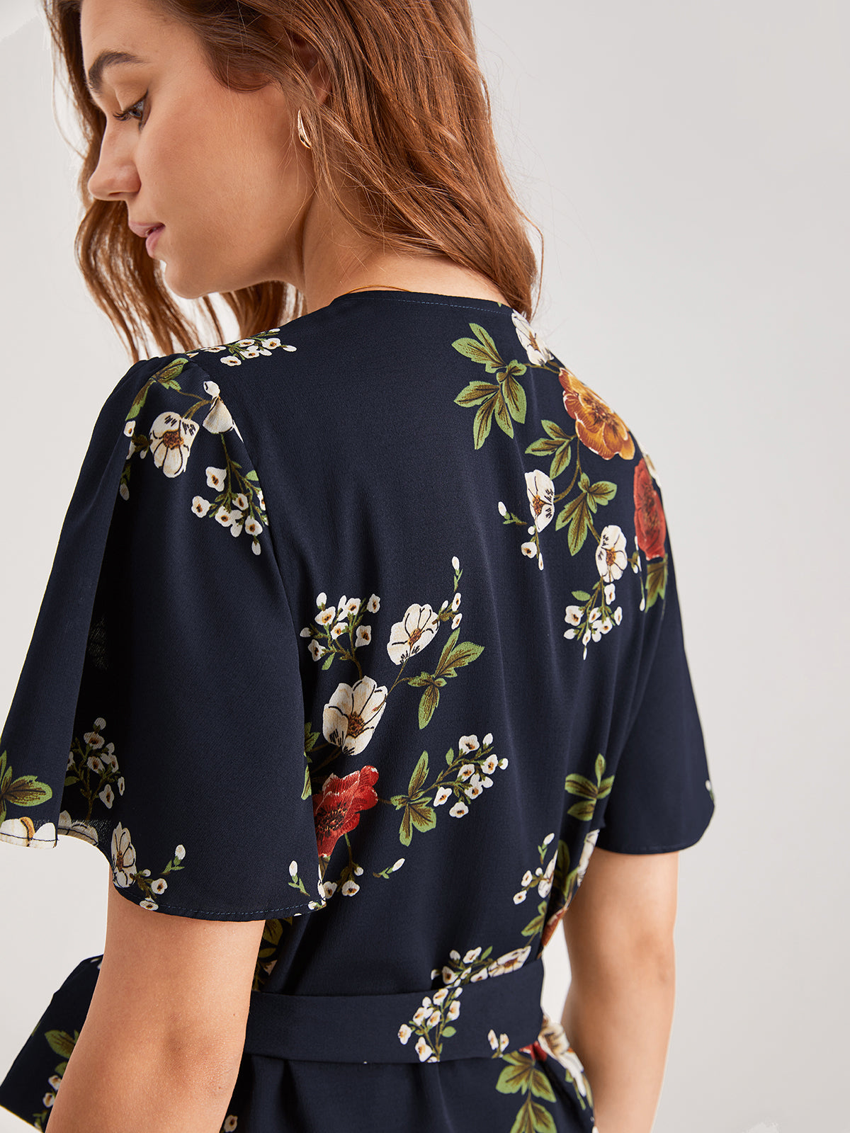 Thecomense - Floral V-Neck Side Tie Top