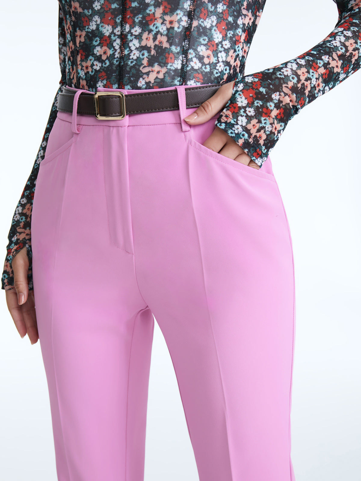 Thecomense - High Waisted Stretch Flare Pants With Seam Detail