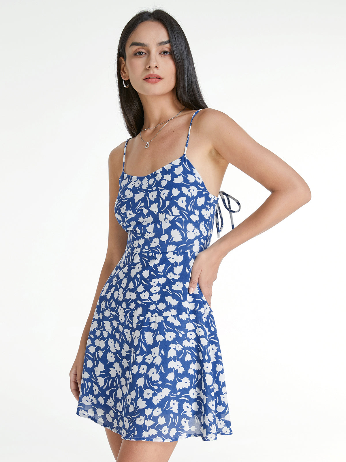 Thecomense - Floral Mini Tie Strap Dress
