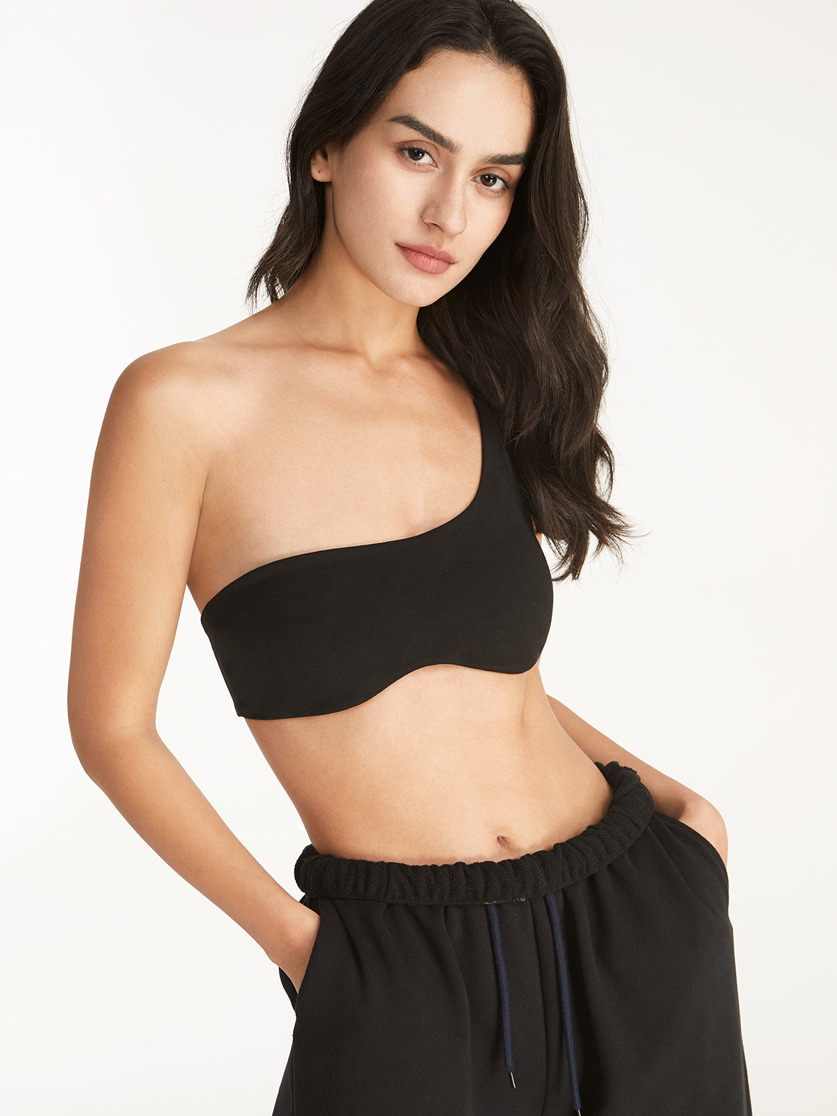 Thecomense - One Shoulder Solid Sports Bra