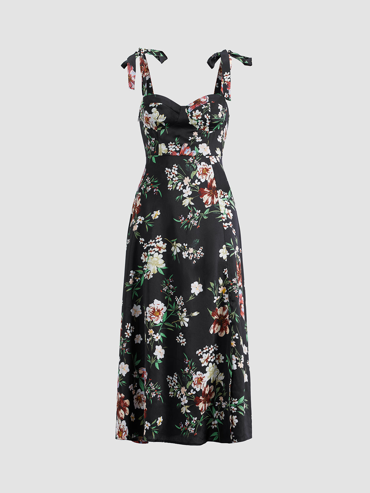 Thecomense - Contrast Floral Tie Strap Midi Dress