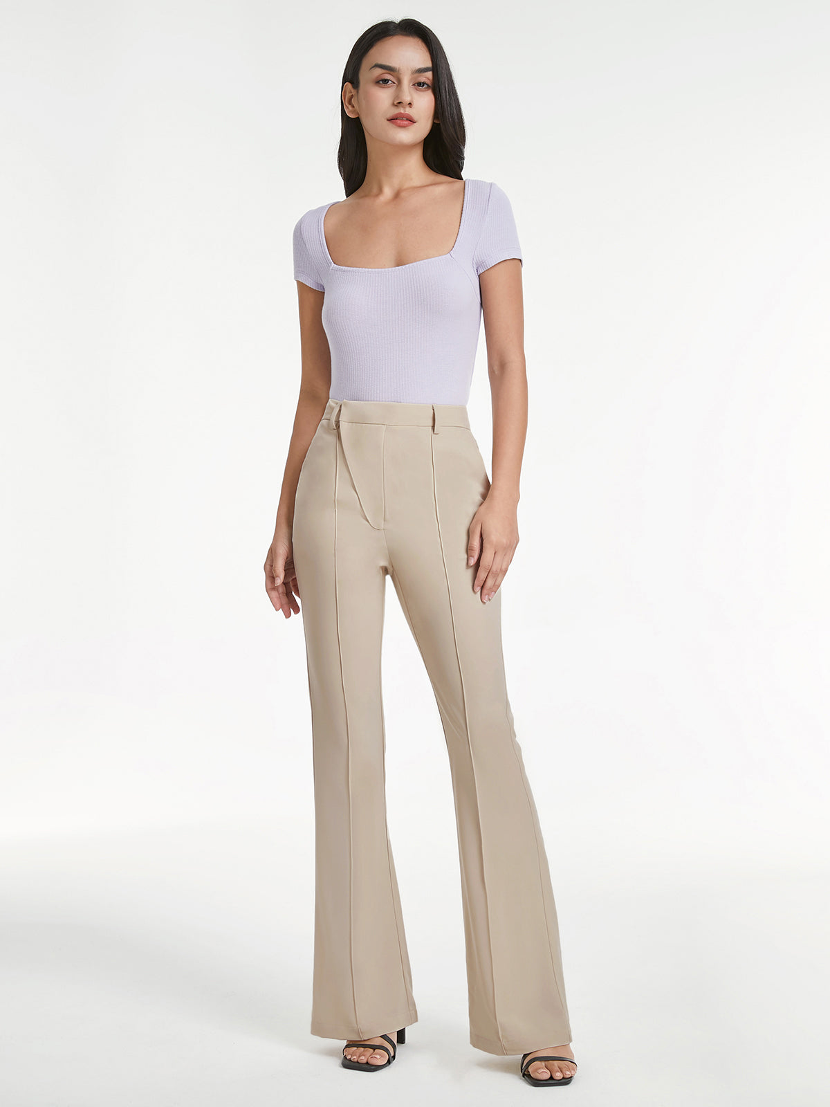 Thecomense - High Waisted Asymmetrical Closure Seam Detail Flare Trousers