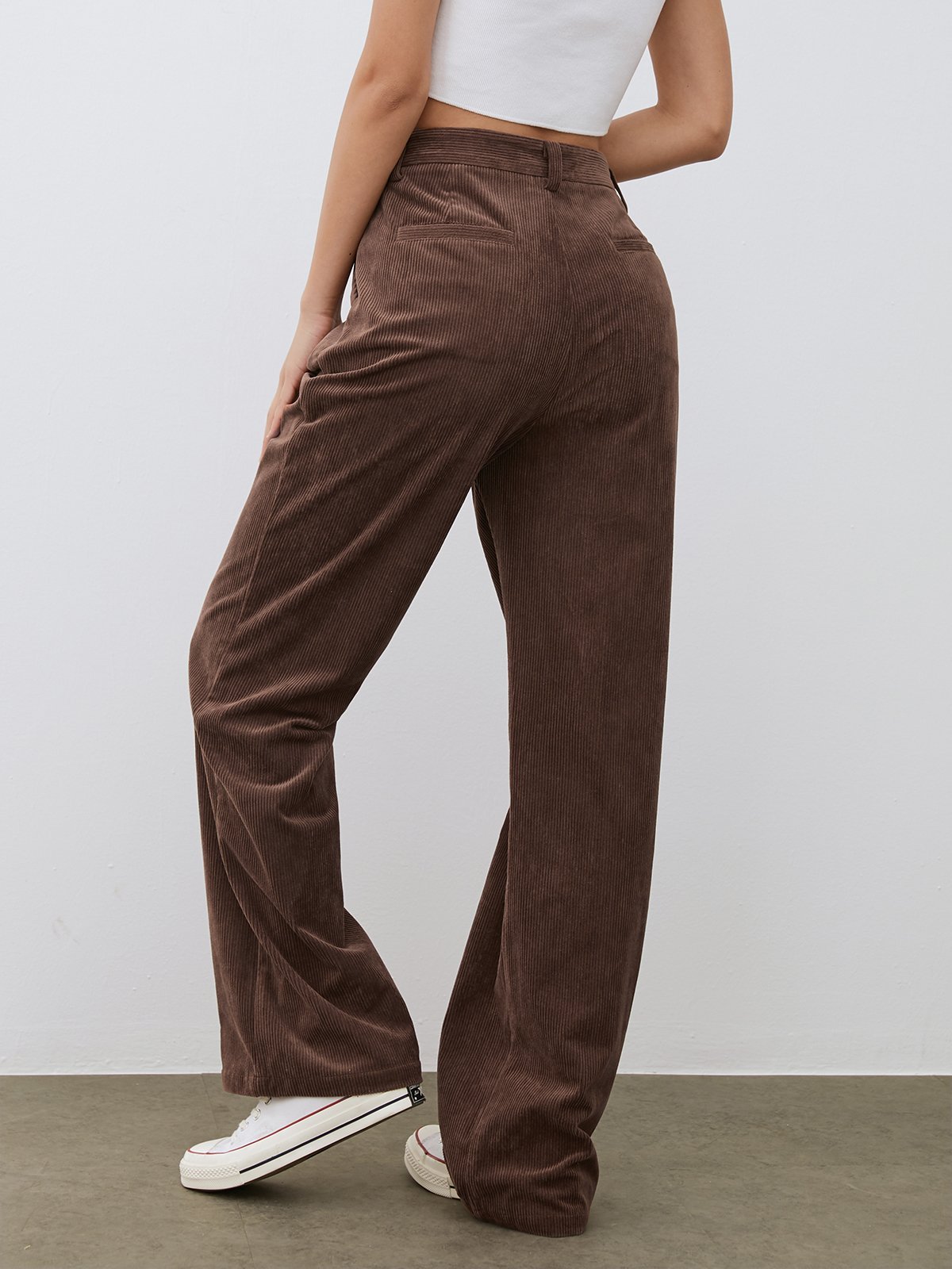 Thecomense - Wide Leg Pleated Corduroy Pants