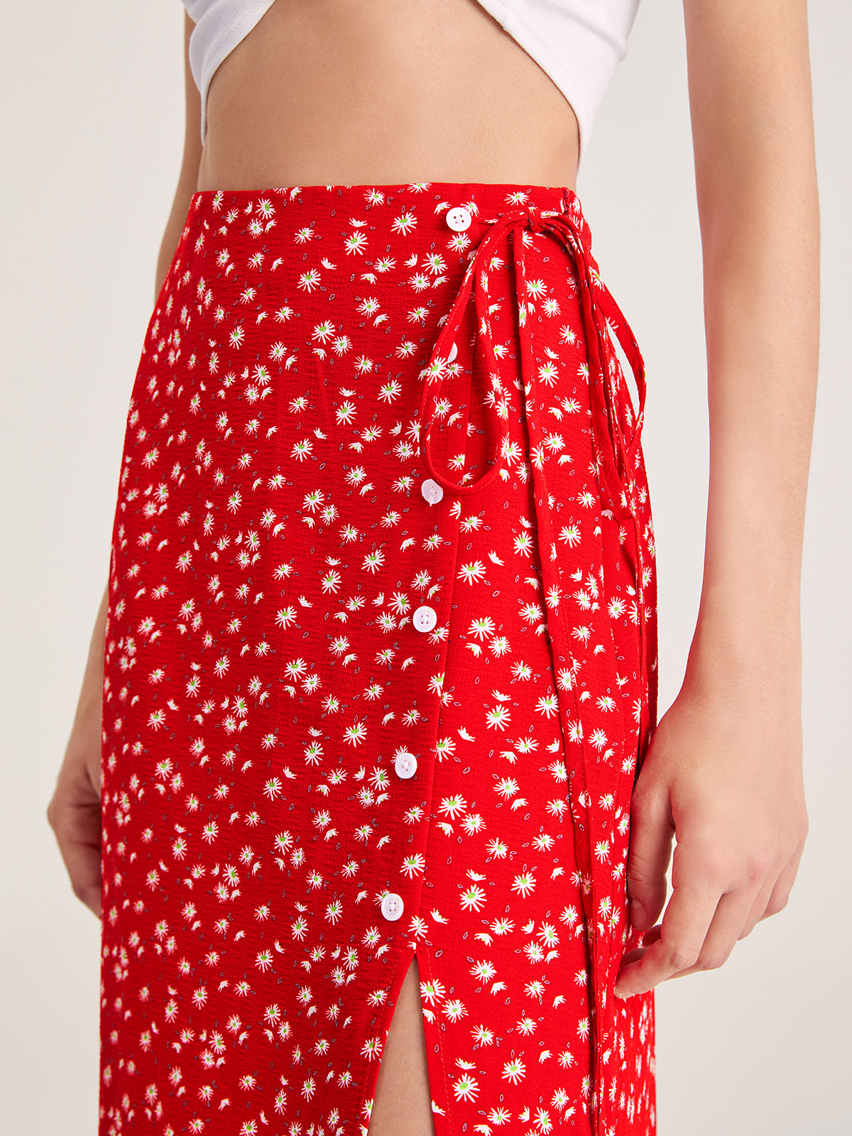 Thecomense - Sweetheart Floral Button Split Midi Skirt
