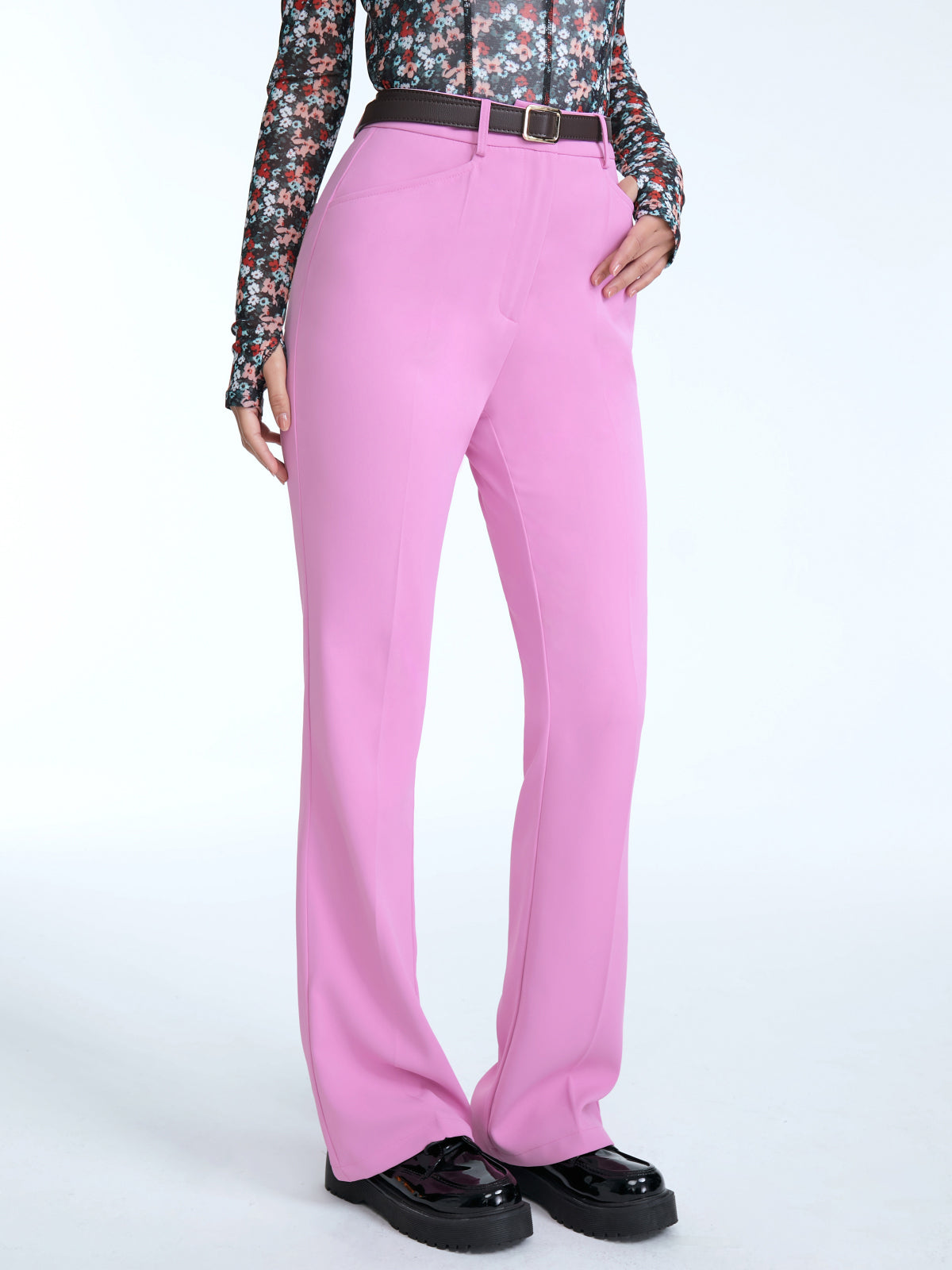 Thecomense - High Waisted Stretch Flare Pants With Seam Detail
