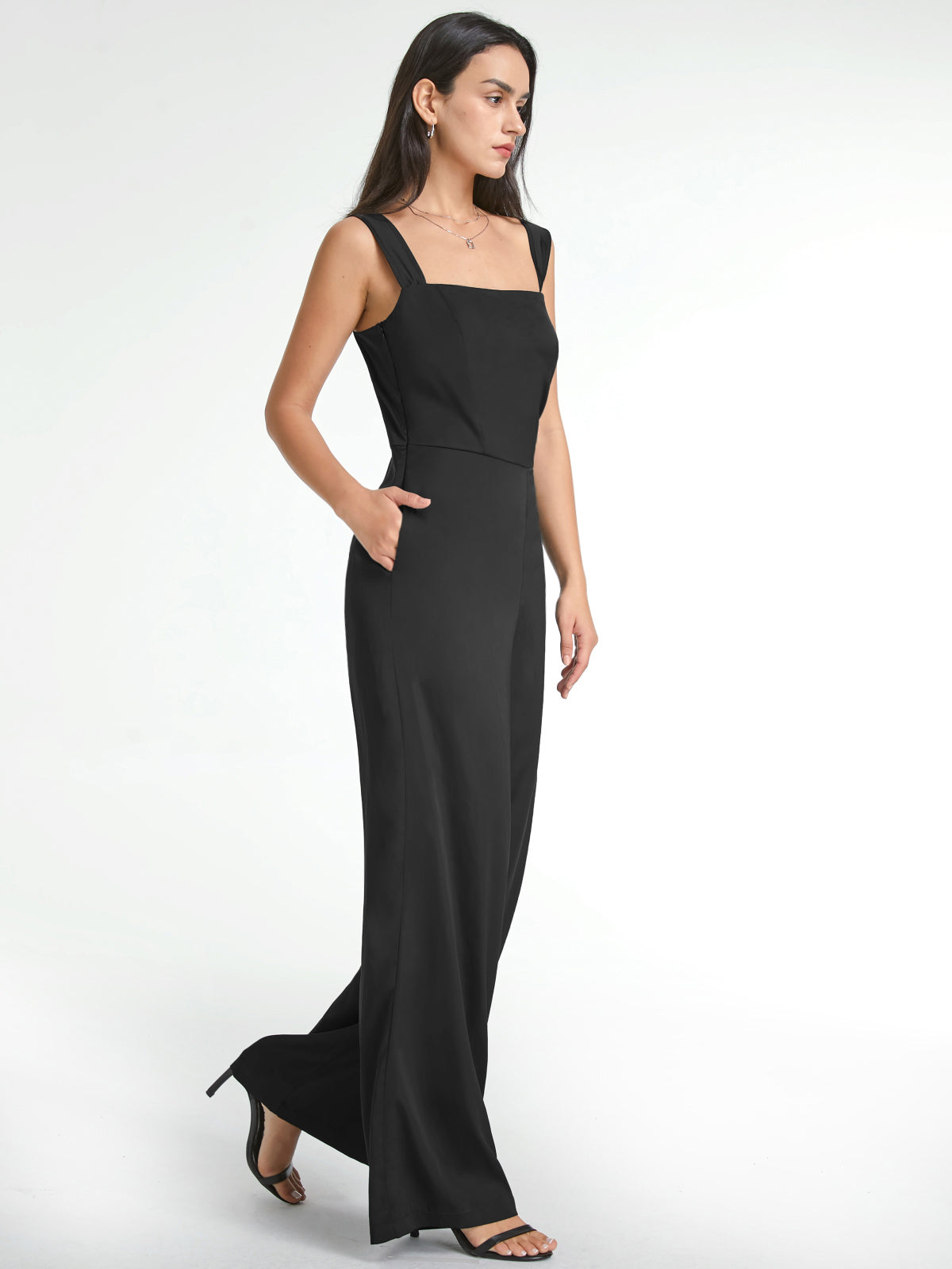 Thecomense - Square Neck Wide Leg Tank Jumpsuit