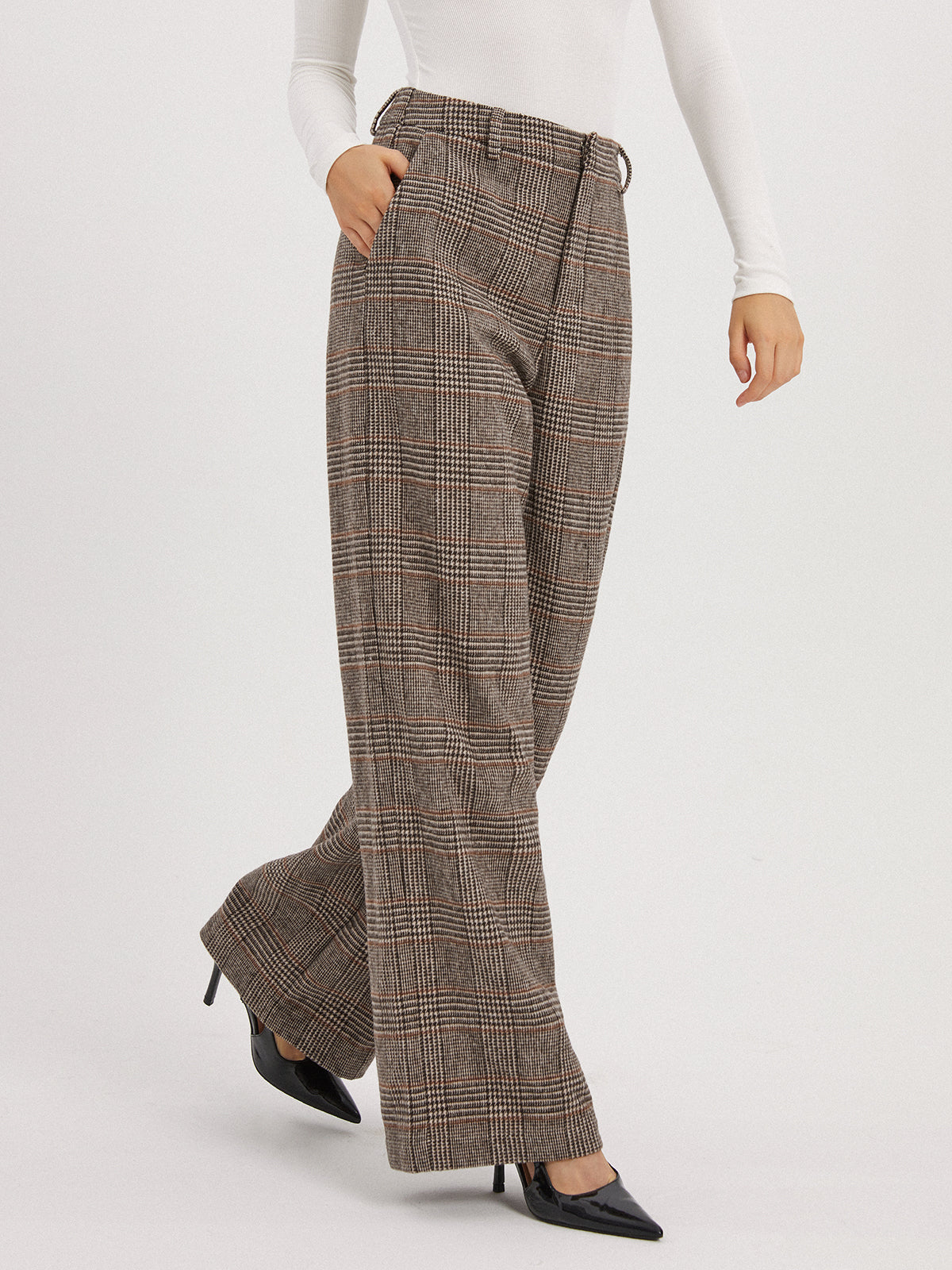 Thecomense - Glen Plaid Wide Leg Pants