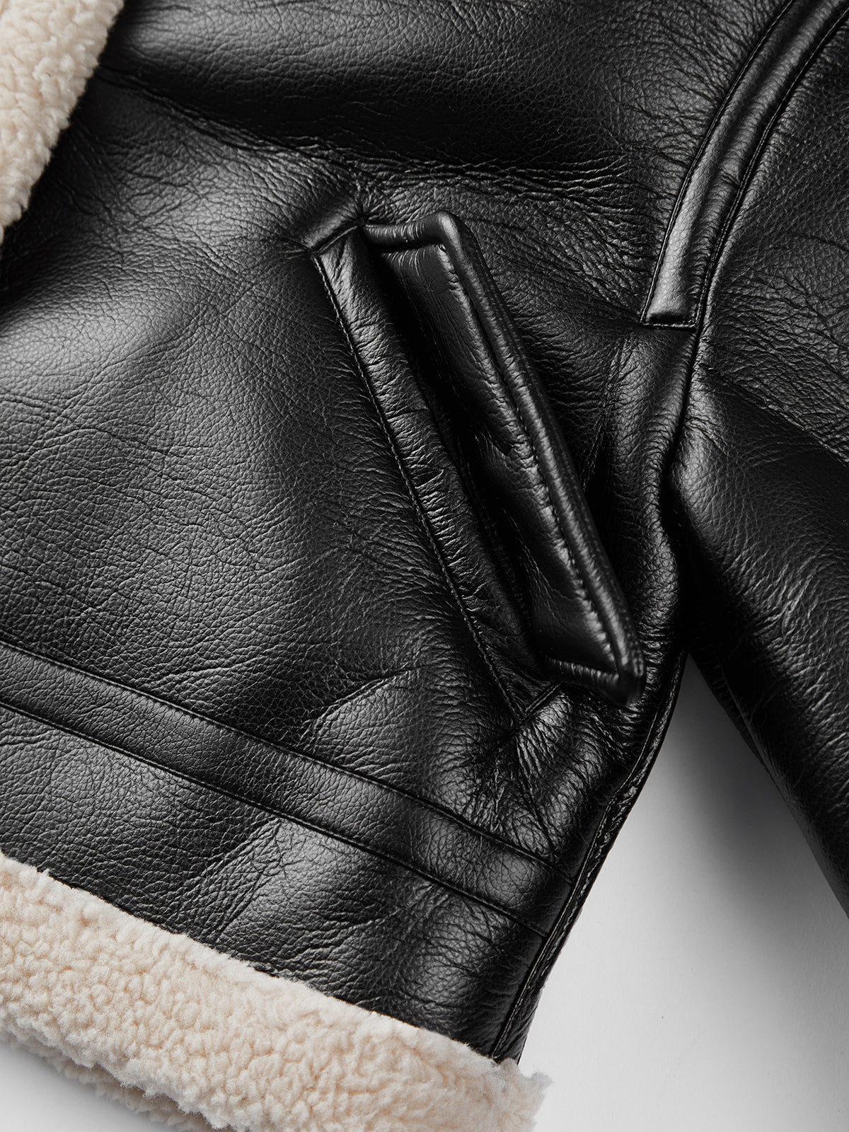 Thecomense - Sherpa Lined Shearling Leather Flight Jacket