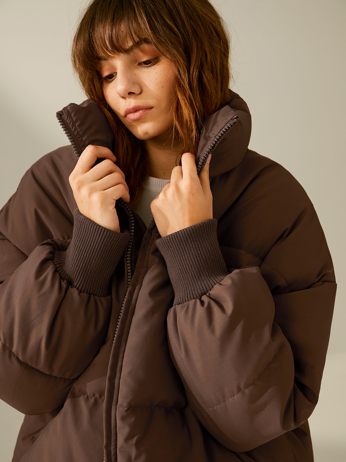 Thecomense - Drop Shoulder Zip Up Puffer Jacket