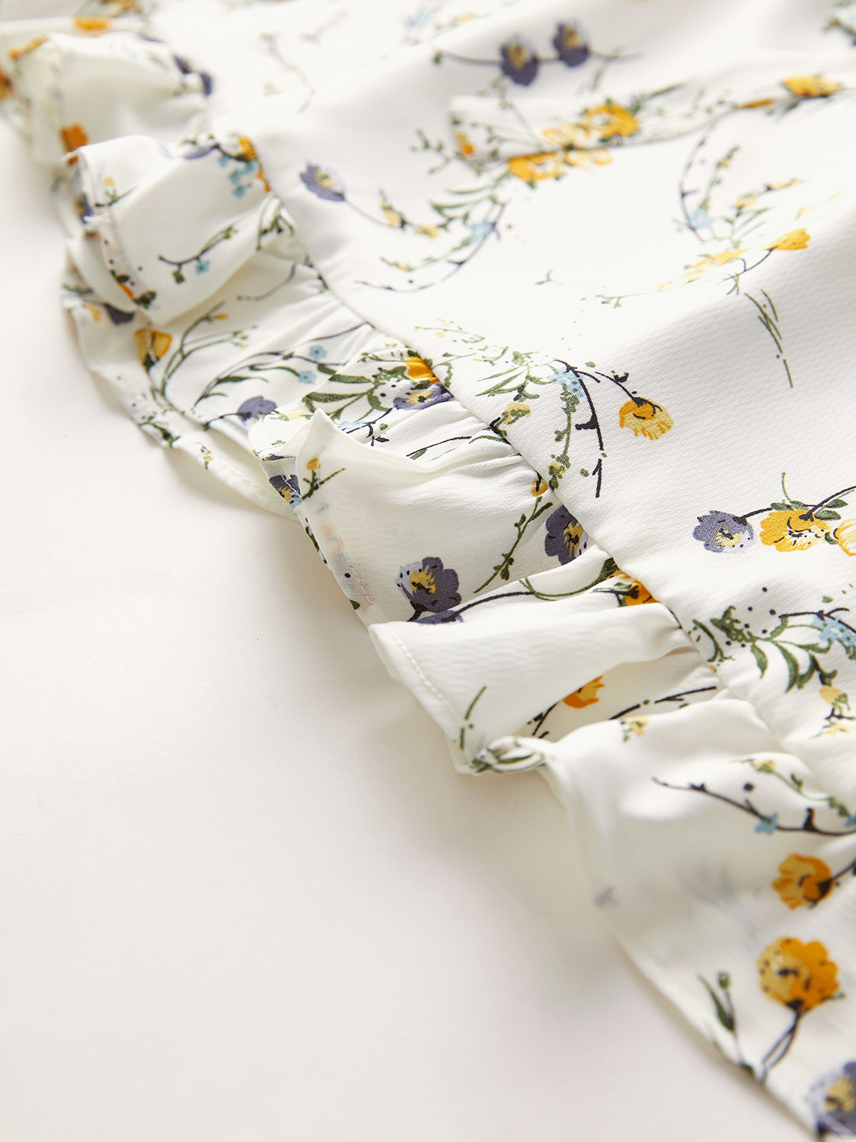 Thecomense - Ruffle Hem Tie Strap Garden Floral Stem Mini Dress