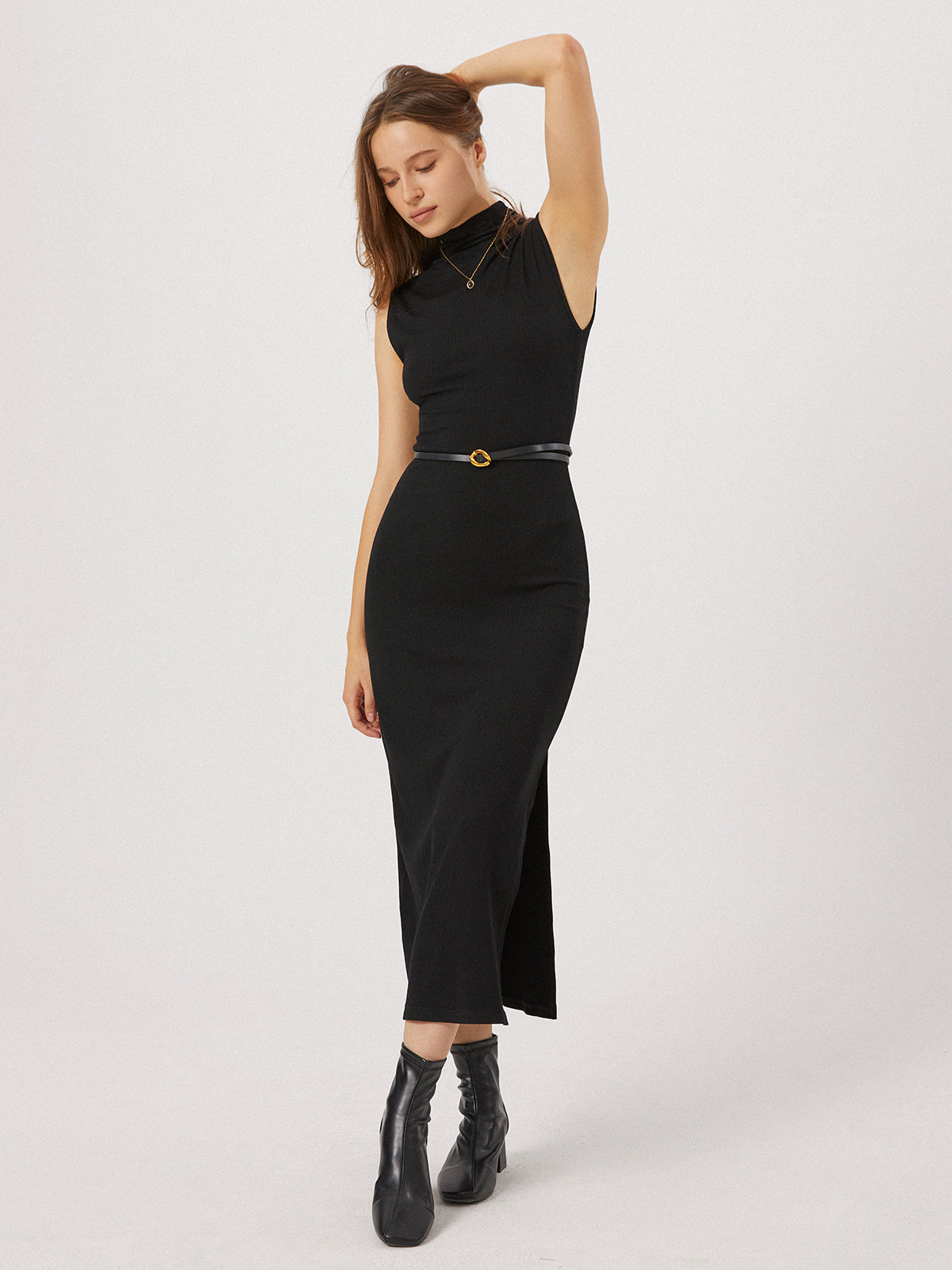 Thecomense - Opening Night Slit Mockneck Long Dress