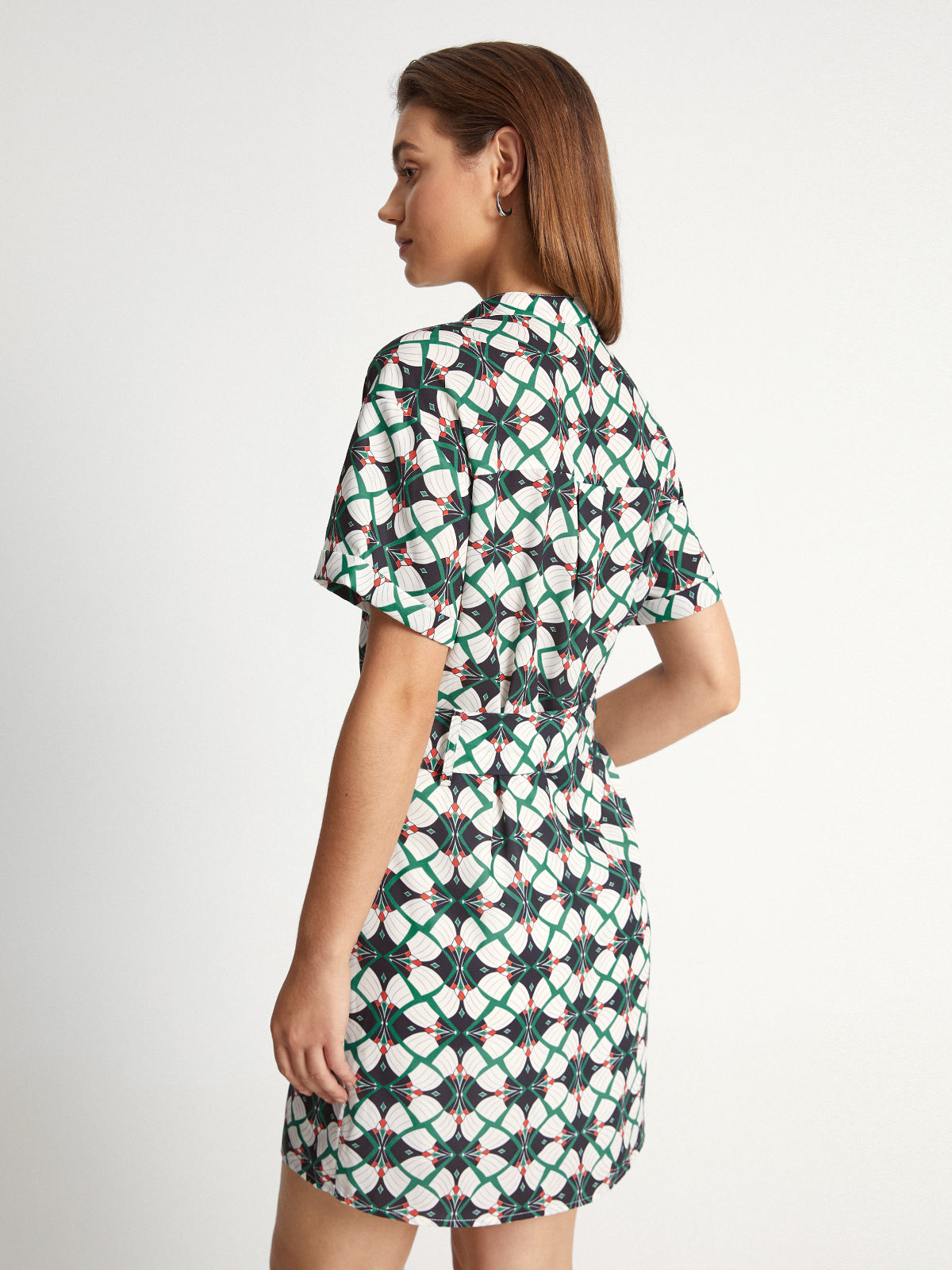 Thecomense - Kaleidoscope Button Up Short Sleeve Belt Tie Dress