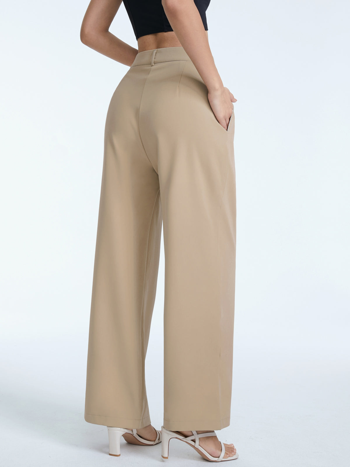 Thecomense - High Waisted Asymmetrical Pleat Front Wide Leg Trousers