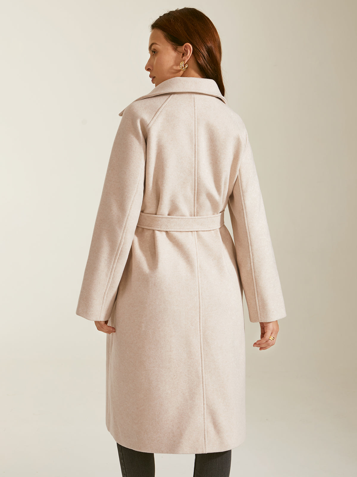 Thecomense - Brushed Wool Long Belted Overcoat