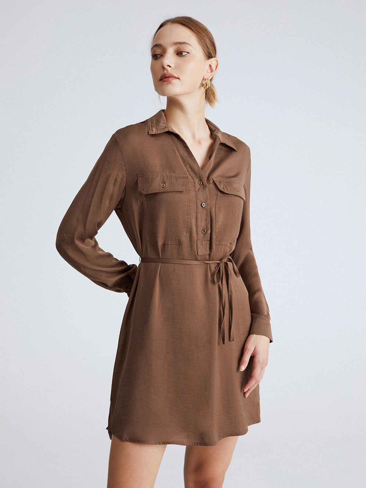 Thecomense - Cappuccino Run Satin String Dress
