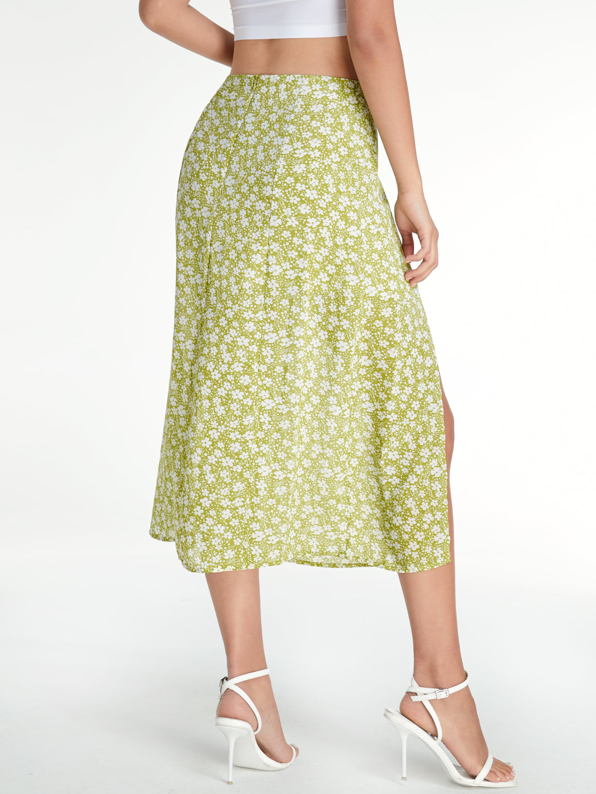 Thecomense - High Waisted Floral A Line Midi Skirt