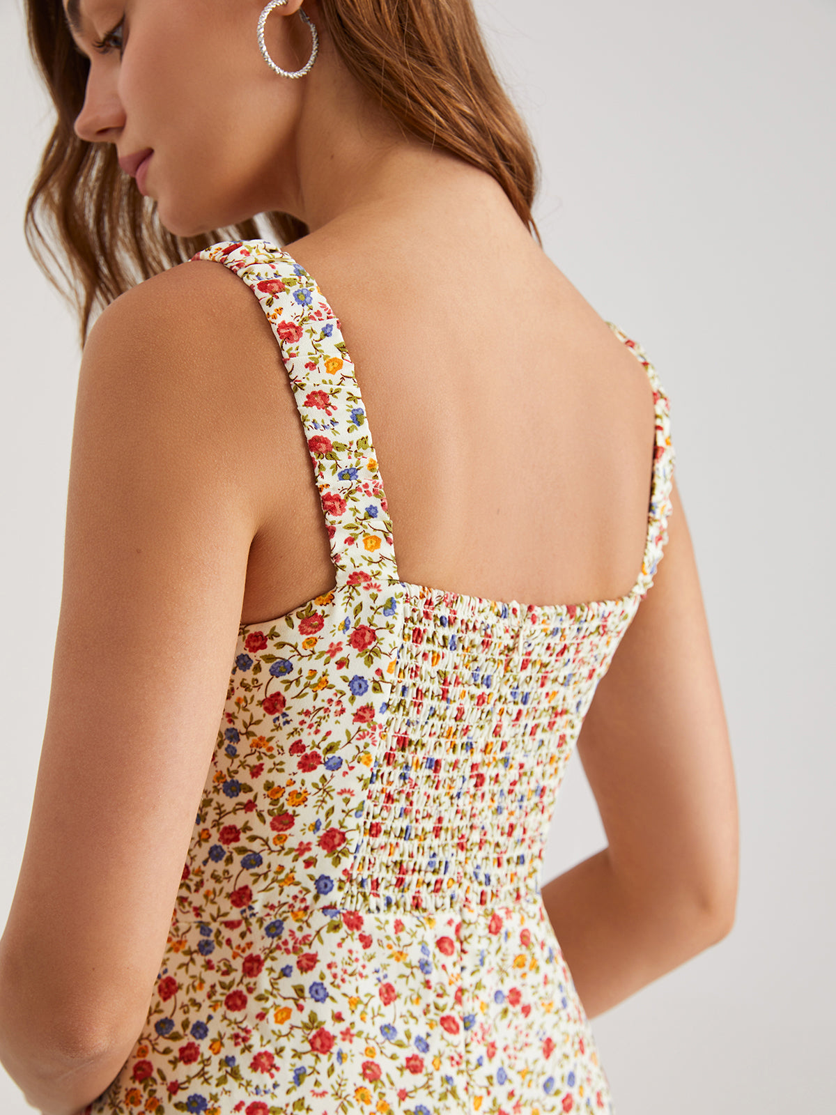 Thecomense - Sweetheart Light Floral Slit Midi Dress