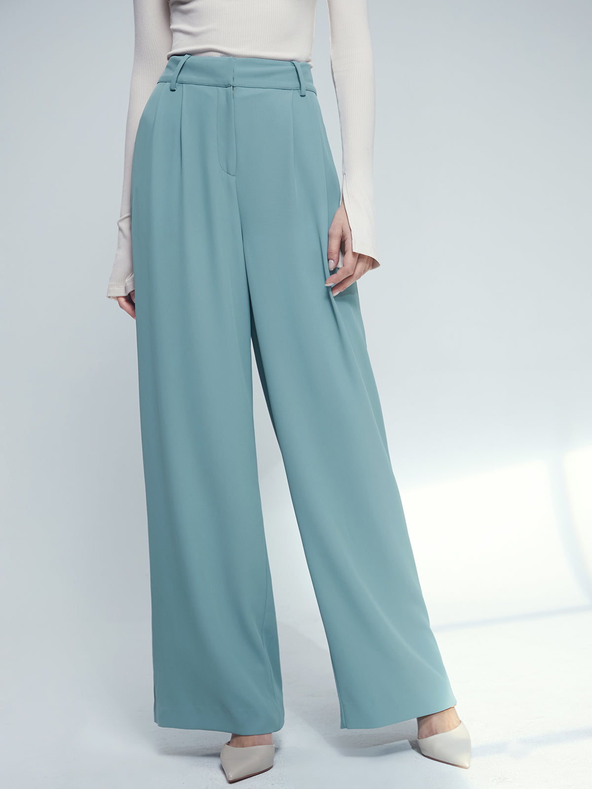 Thecomense - Wide Leg Pleat Front Pants