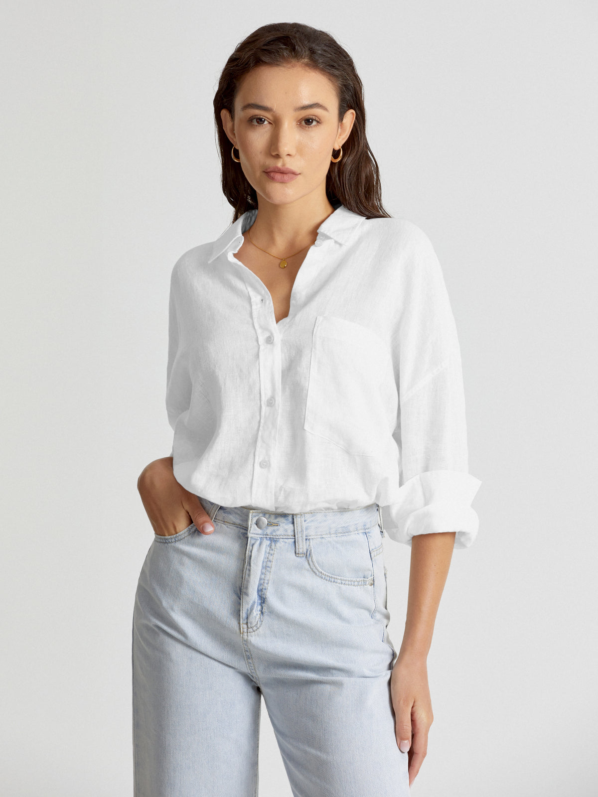 Thecomense - Drop Shoulder Relaxed Fit Linen Button Up Shirt